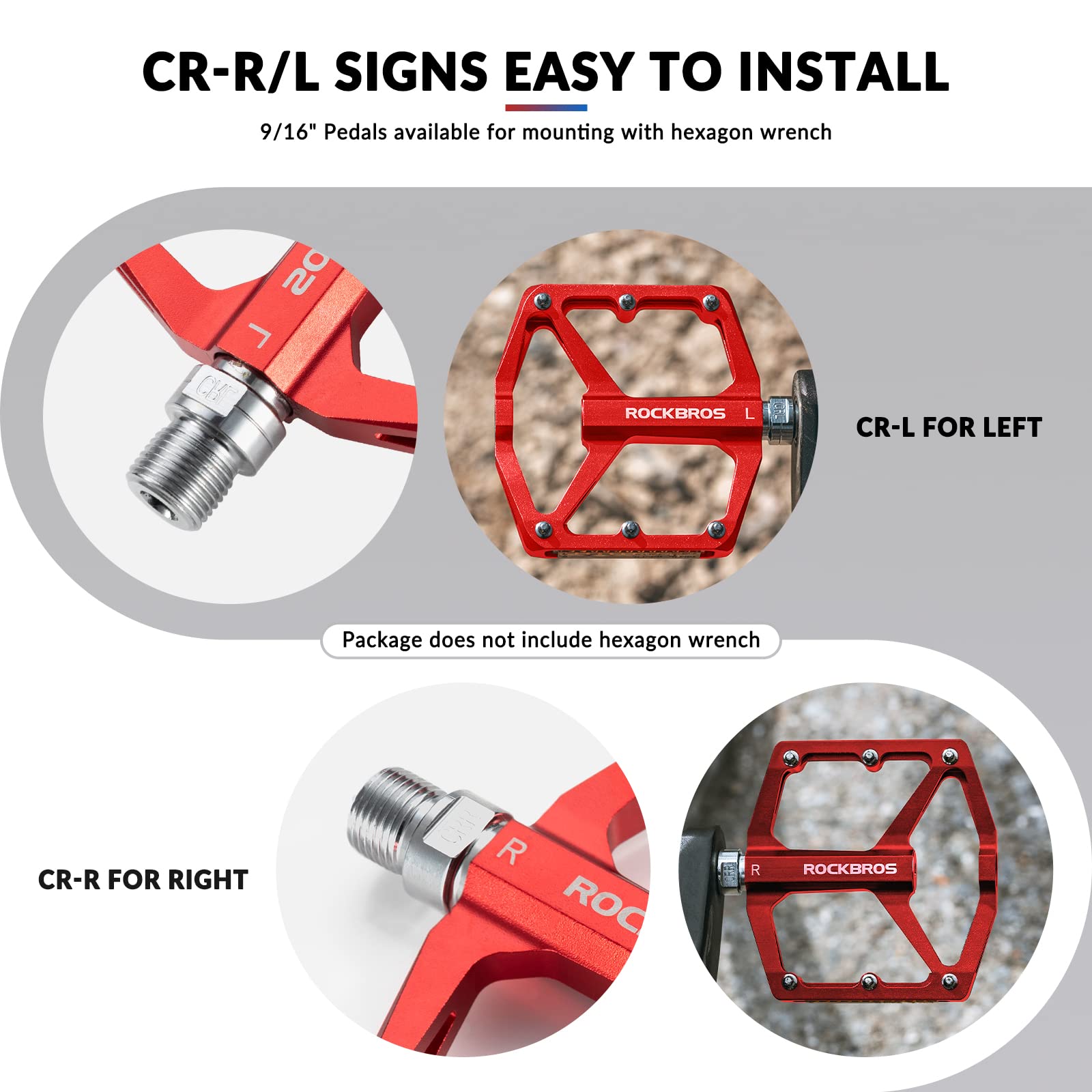 ROCKBROS Bike Pedals Aluminum Alloy Light Flat Pedals with Reflectors #Color_Red