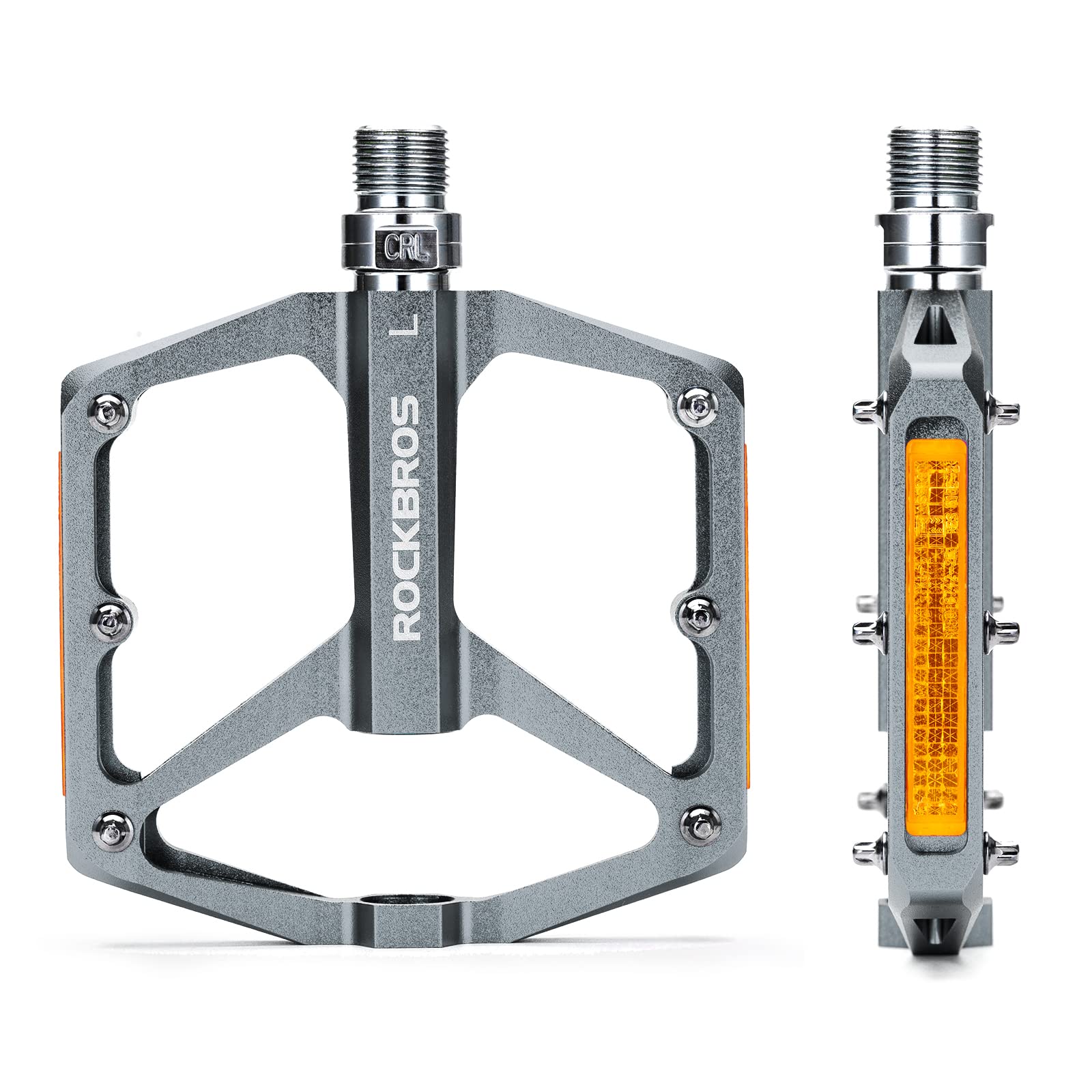 ROCKBROS Bike Pedals Aluminum Alloy Light Flat Pedals with Reflectors #Color_Titanium