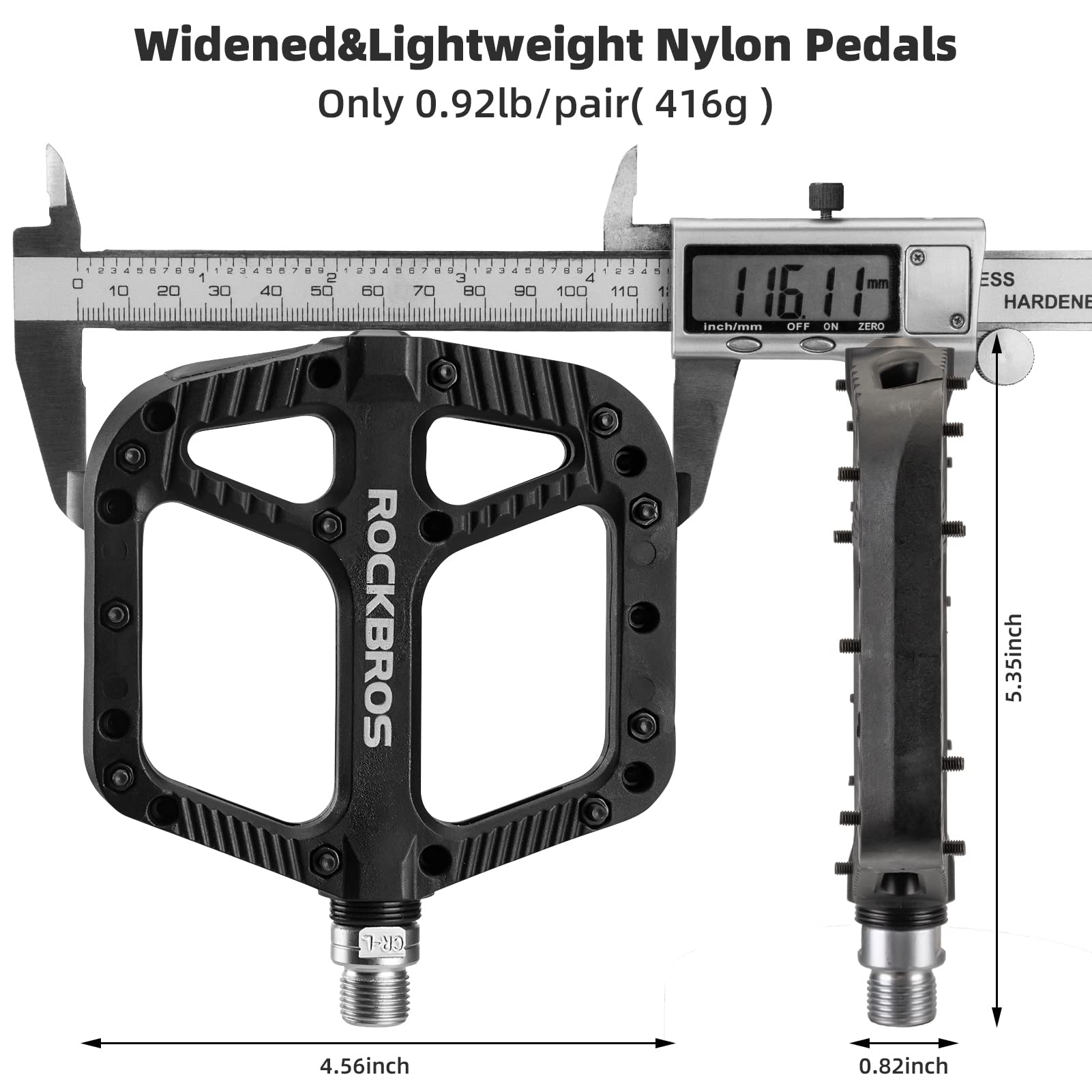 ROCKBROS Bike Pedals Nylon Fiber 9/16" Cycling Wide Platform Flat #Color_Black 1
