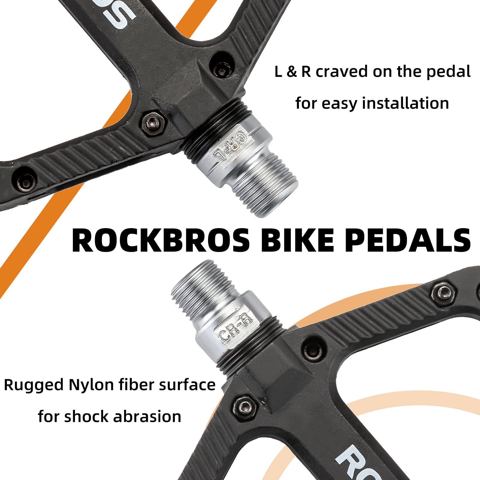 ROCKBROS Bike Pedals Nylon Fiber 9/16" Cycling Wide Platform Flat #Color_Black 1