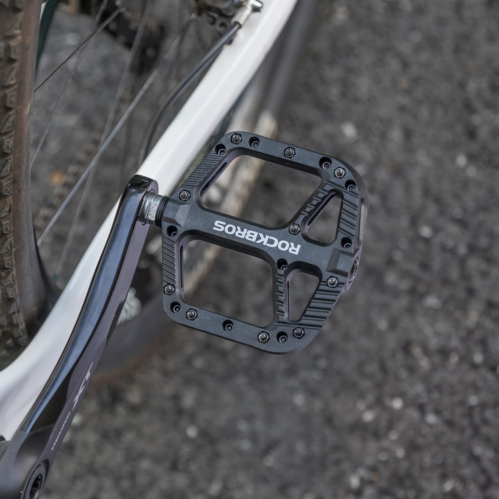ROCKBROS Bike Pedals Nylon Fiber 9/16" Cycling Wide Platform Flat #Color_Black 1