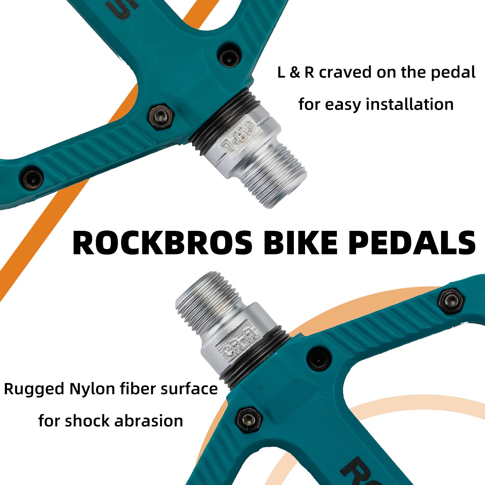 ROCKBROS Bike Pedals Nylon Fiber 9/16" Cycling Wide Platform Flat #Color_Blue