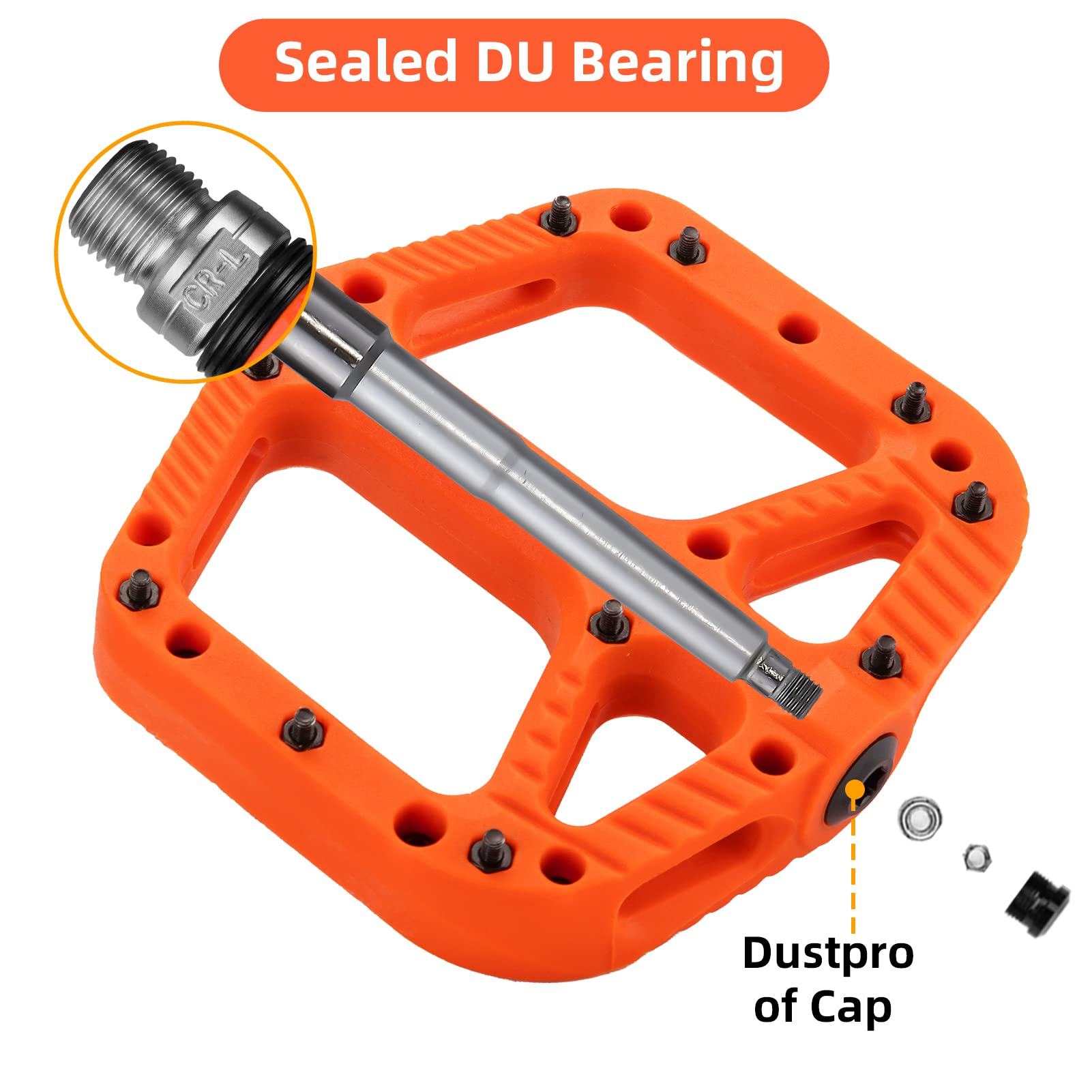 ROCKBROS Bike Pedals Nylon Fiber 9/16" Cycling Wide Platform Flat #Color_Orange