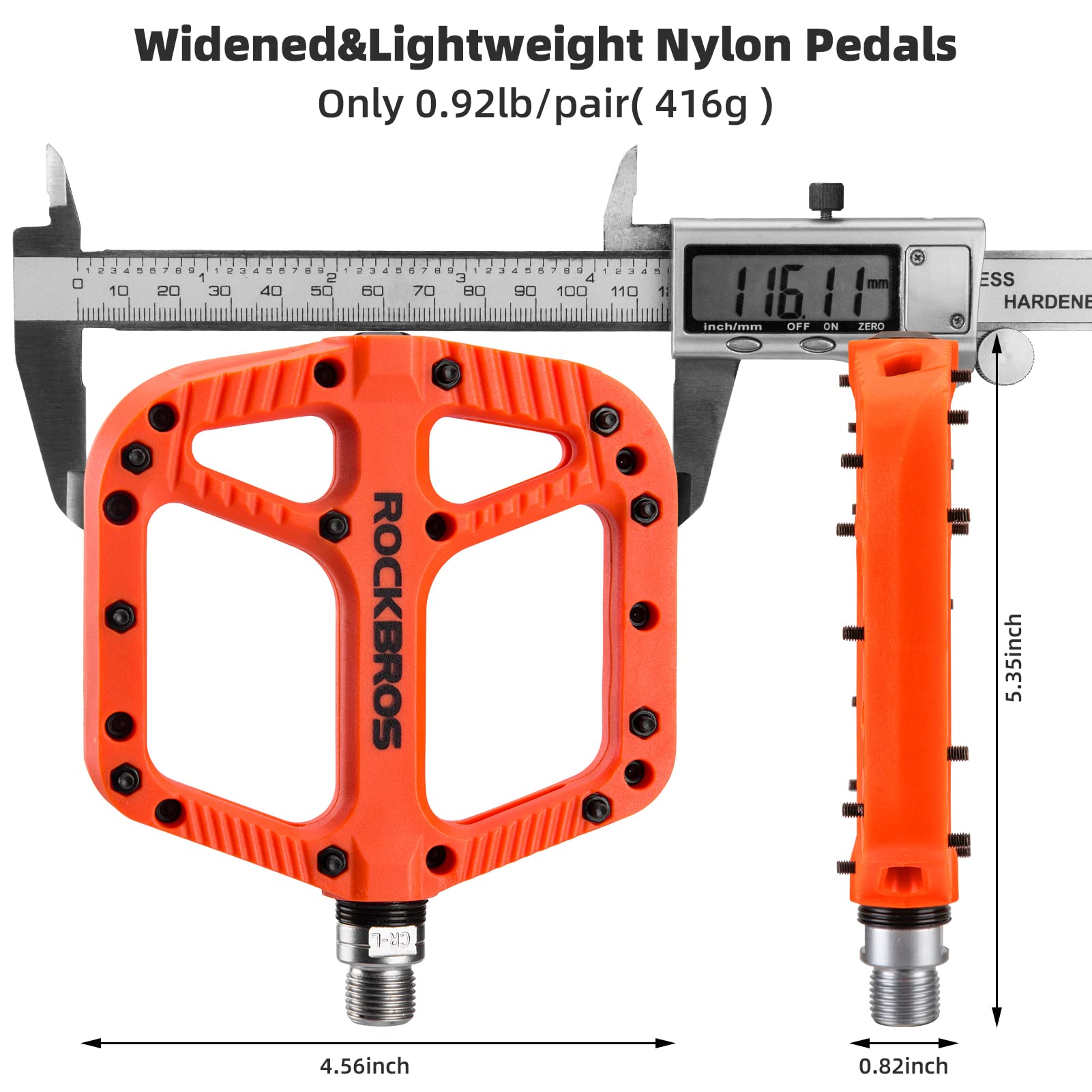 ROCKBROS Bike Pedals Nylon Fiber 9/16" Cycling Wide Platform Flat #Color_Orange