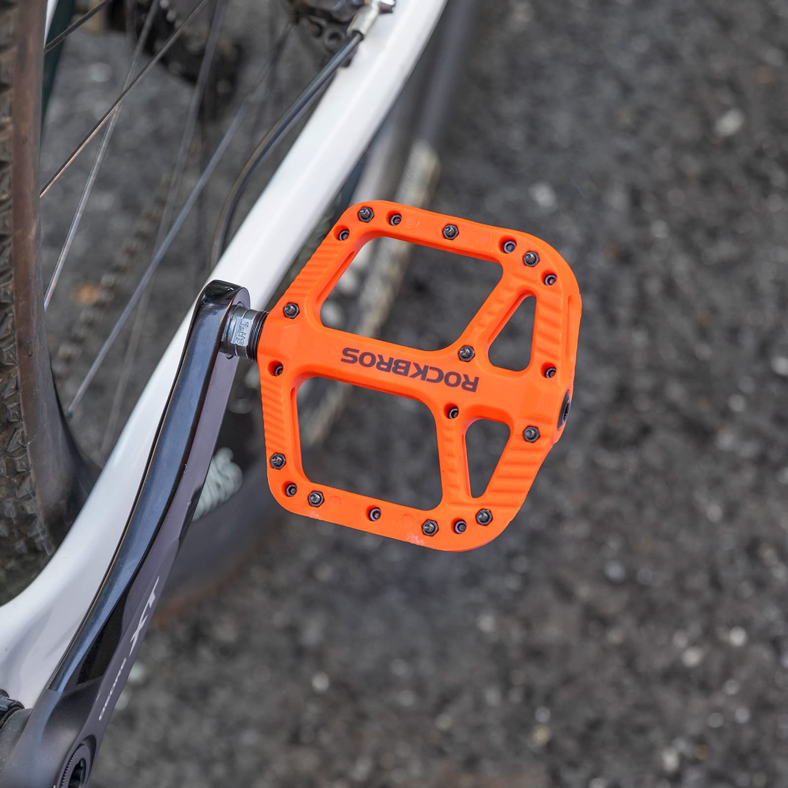 ROCKBROS Bike Pedals Nylon Fiber 9/16" Cycling Wide Platform Flat #Color_Orange
