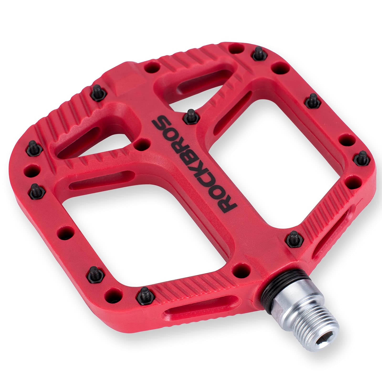 ROCKBROS Bike Pedals Nylon Fiber 9/16" Cycling Wide Platform Flat #Color_Red