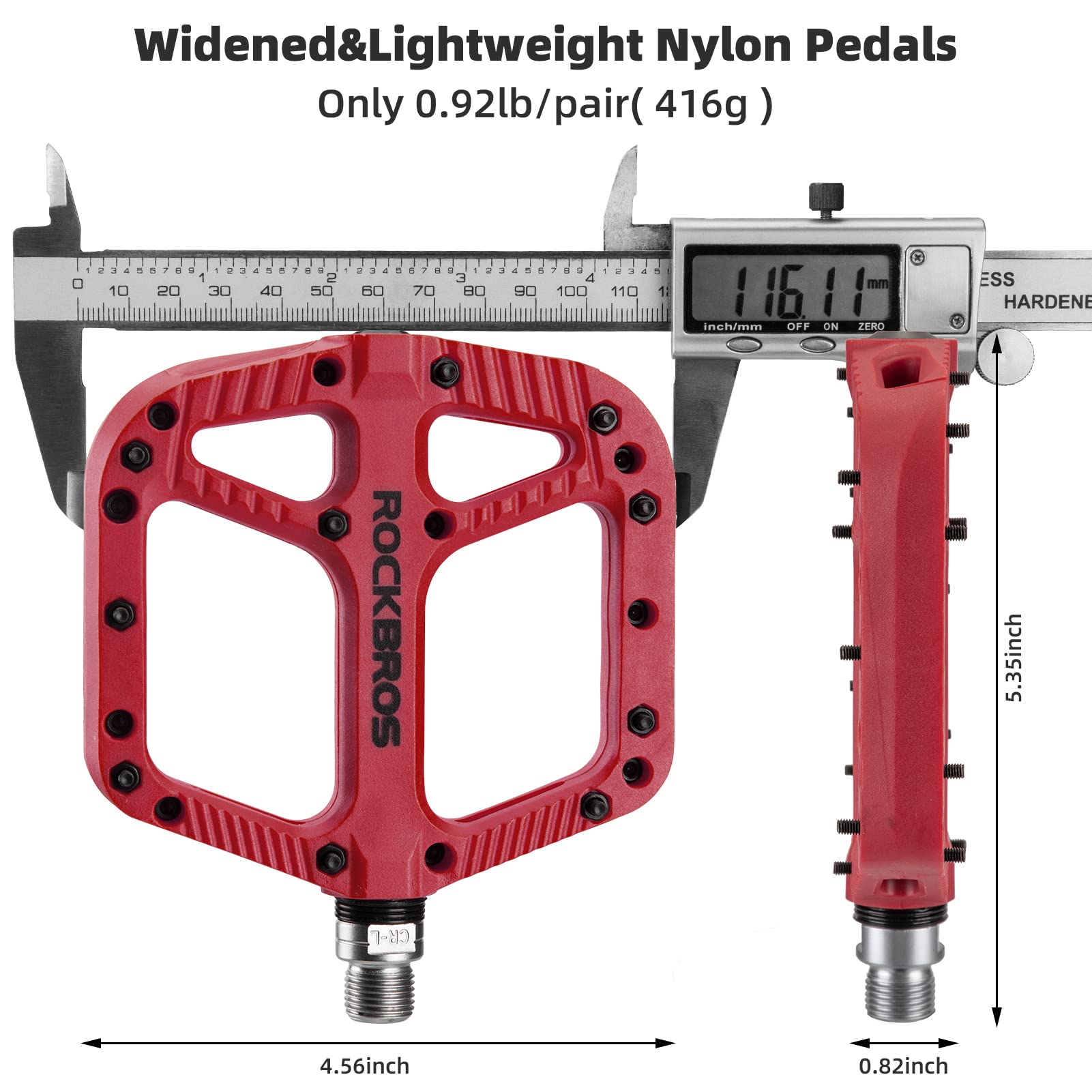 ROCKBROS Bike Pedals Nylon Fiber 9/16" Cycling Wide Platform Flat #Color_Red