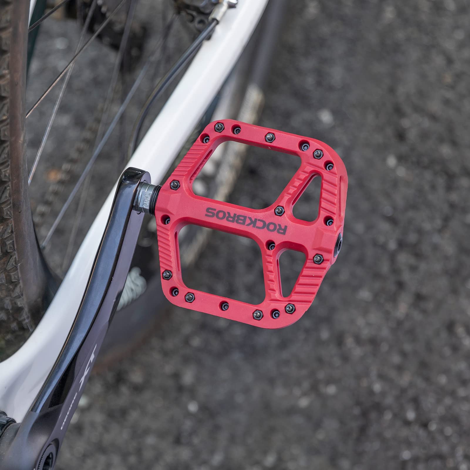 ROCKBROS Bike Pedals Nylon Fiber 9/16" Cycling Wide Platform Flat #Color_Red