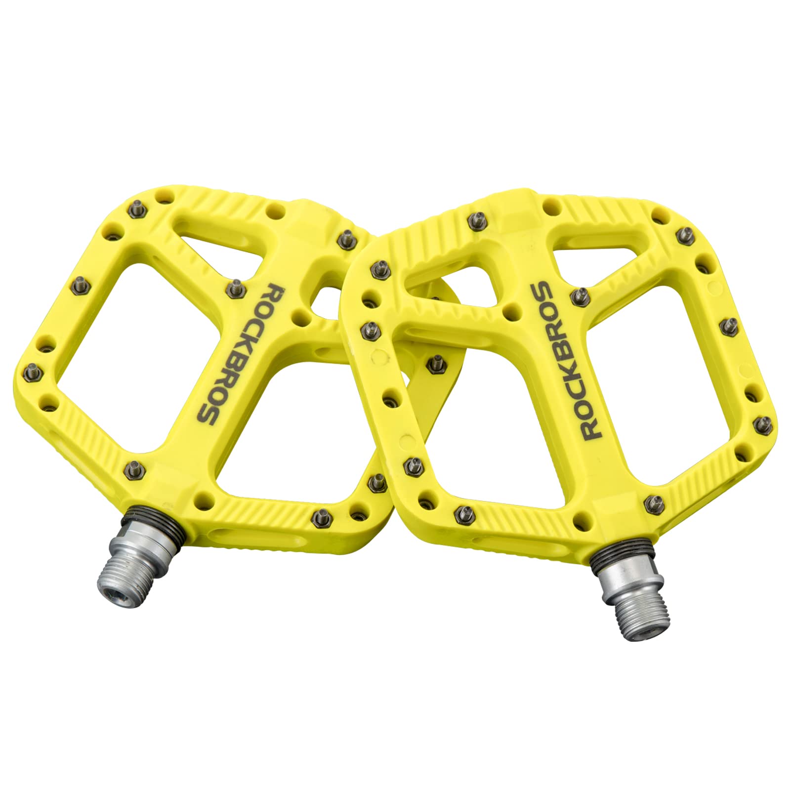 ROCKBROS Bike Pedals Nylon Fiber 9/16" Cycling Wide Platform Flat #Color_Yellow