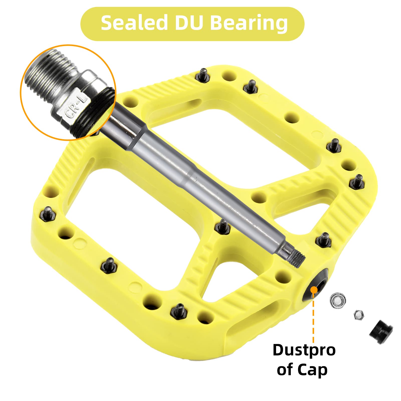 ROCKBROS Bike Pedals Nylon Fiber 9/16" Cycling Wide Platform Flat #Color_Yellow