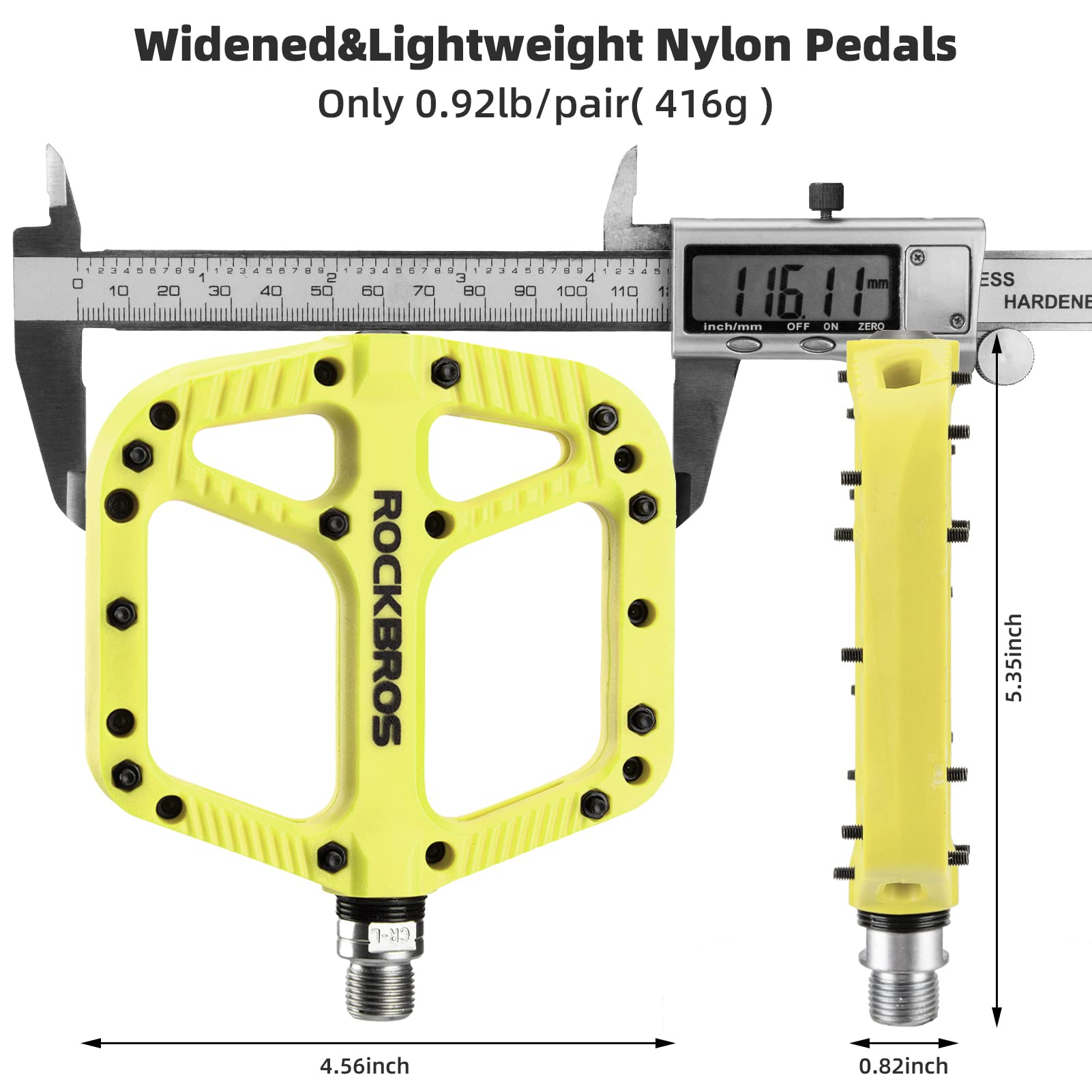 ROCKBROS Bike Pedals Nylon Fiber 9/16" Cycling Wide Platform Flat #Color_Yellow