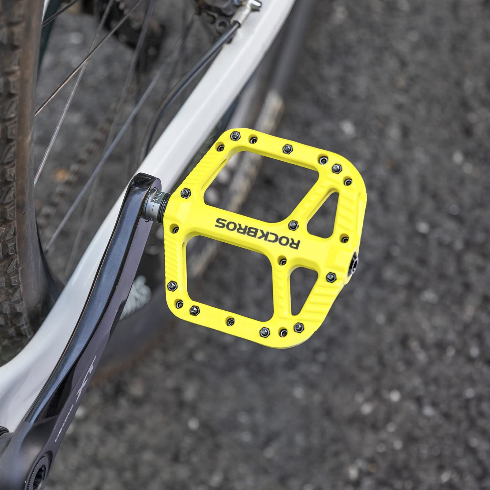 ROCKBROS Bike Pedals Nylon Fiber 9/16" Cycling Wide Platform Flat #Color_Yellow