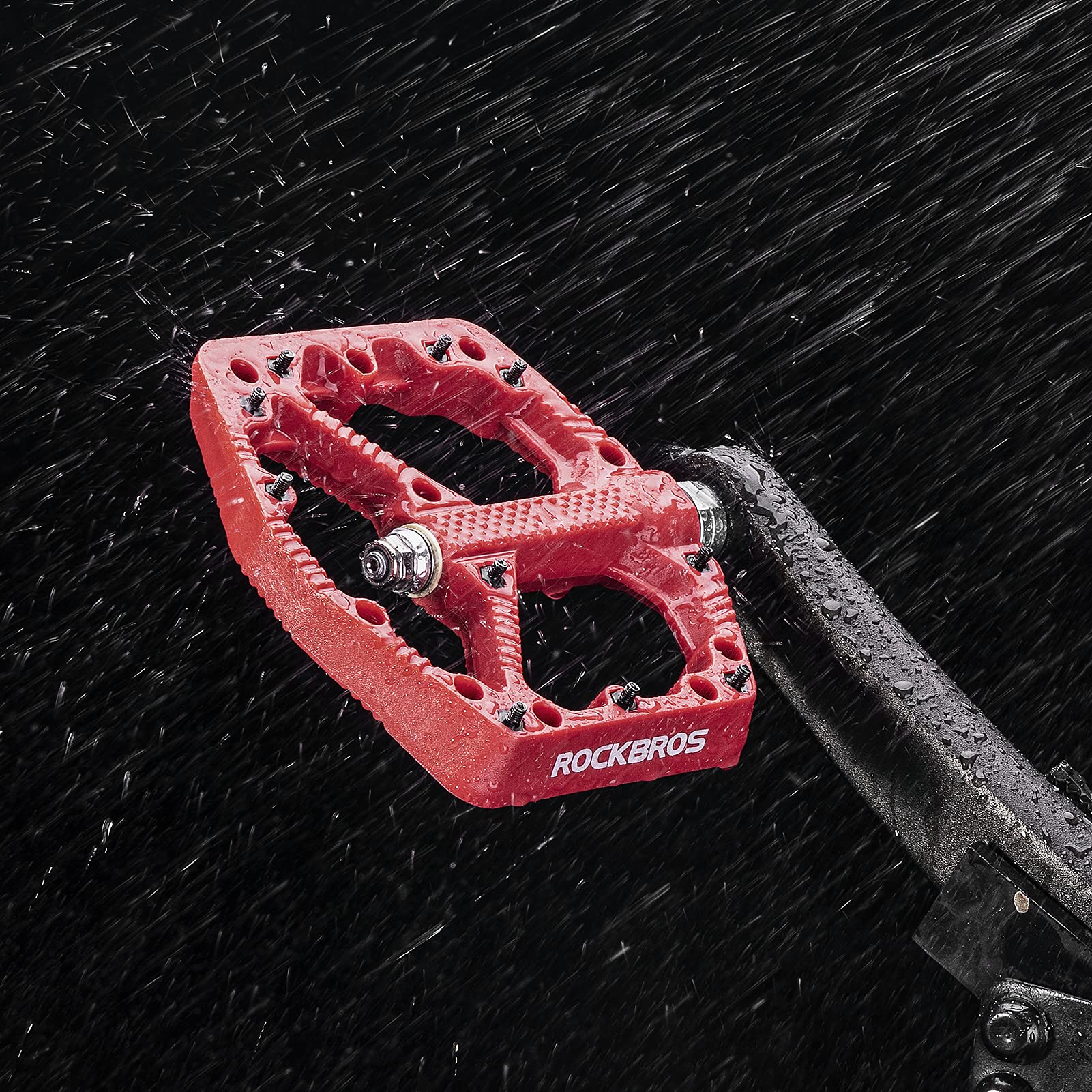 ROCKBROS Bike Pedals Nylon MTB Pedals Non-Slip Wear-Resistant (Pair) #Color_Red