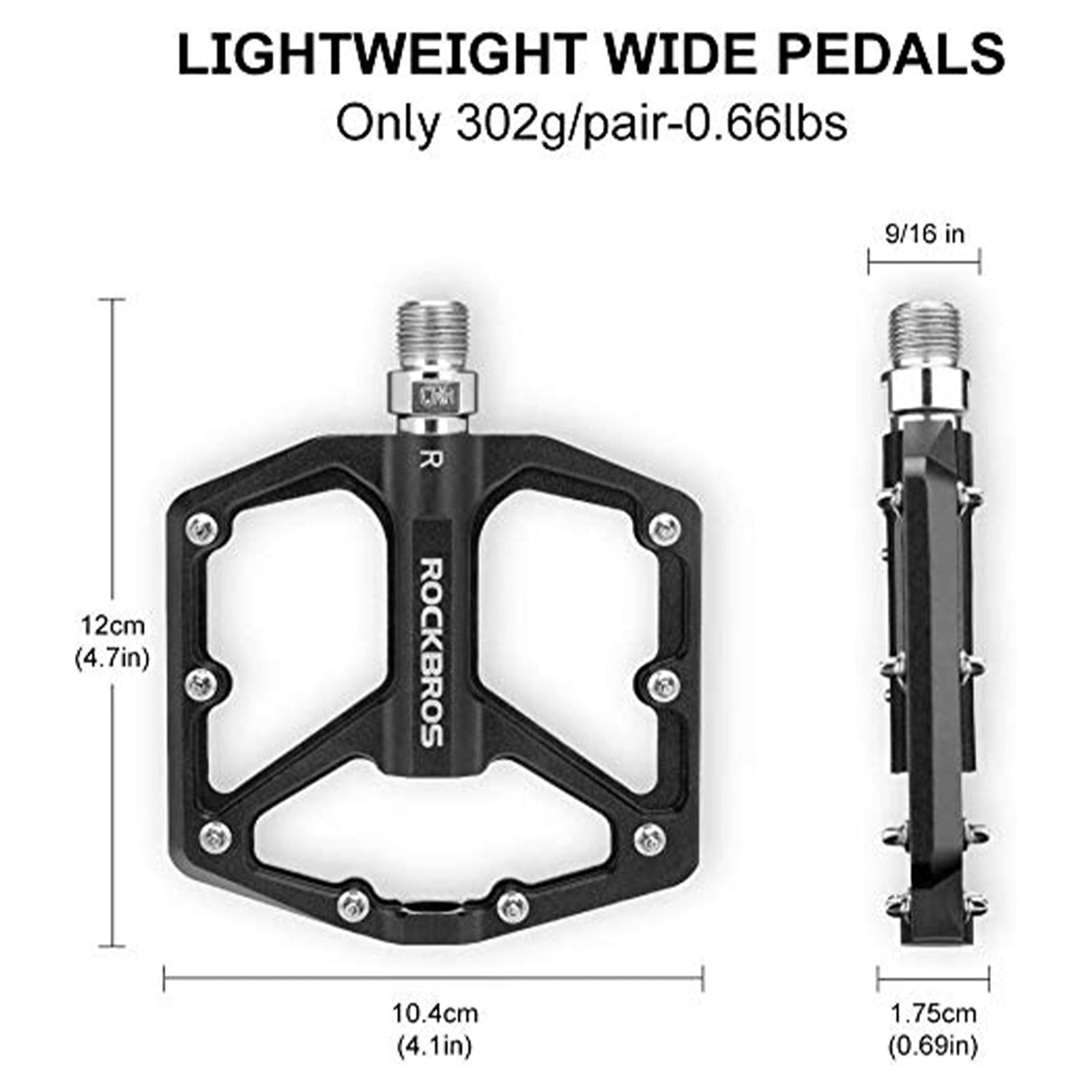 ROCKBROS Bike Pedals Ultra Lightweight Flat Pedals 9/16 Inch (Pair) #Color_Black