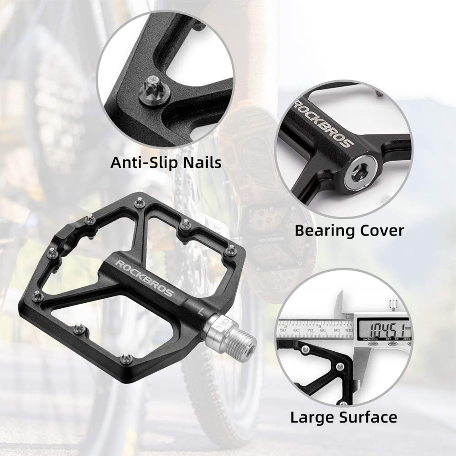 ROCKBROS Bike Pedals Ultra Lightweight Flat Pedals 9/16 Inch (Pair) #Color_Black