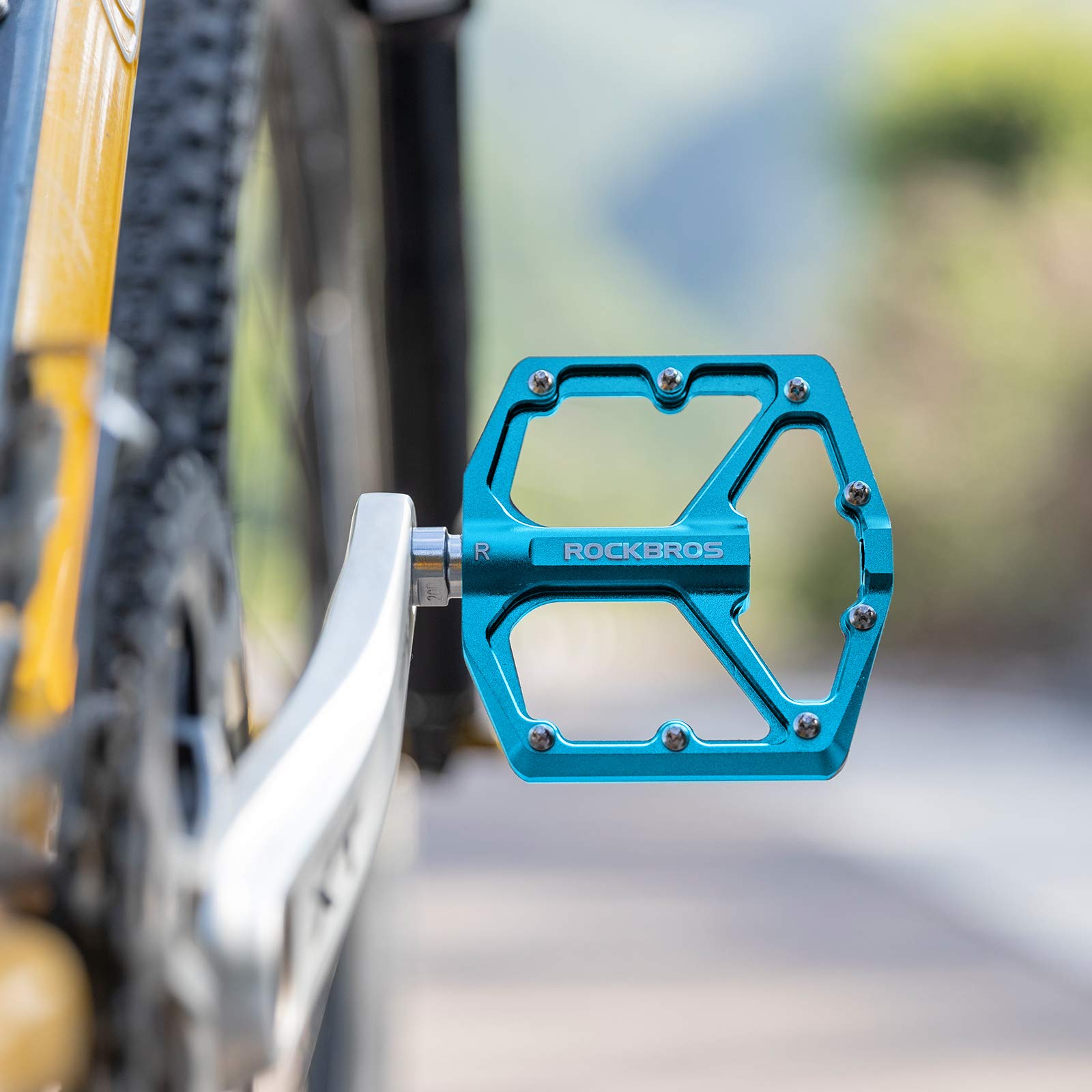 ROCKBROS Bike Pedals Ultra Lightweight Flat Pedals 9/16 Inch (Pair) #Color_Blue