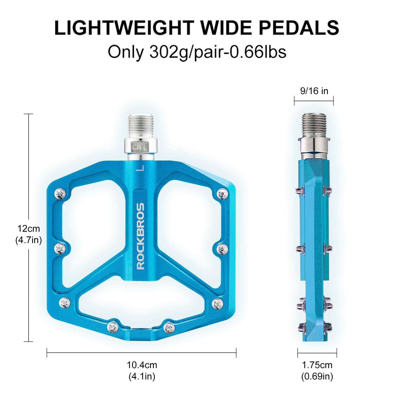 ROCKBROS Bike Pedals Ultra Lightweight Flat Pedals 9/16 Inch (Pair) #Color_Blue