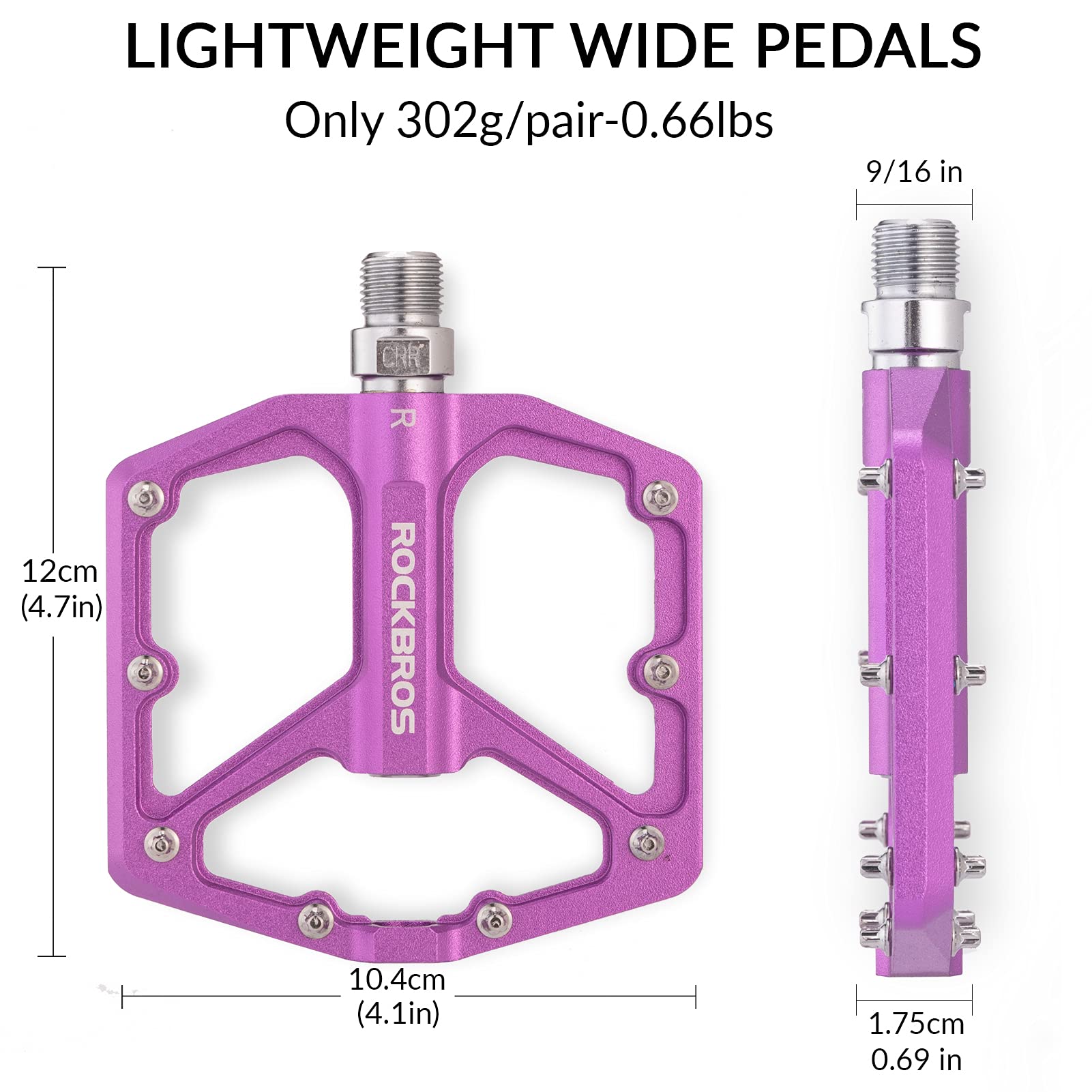 ROCKBROS Bike Pedals Ultra Lightweight Flat Pedals 9/16 Inch (Pair) #Color_Purple