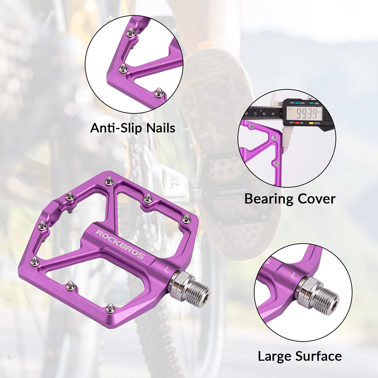 ROCKBROS Bike Pedals Ultra Lightweight Flat Pedals 9/16 Inch (Pair) #Color_Purple