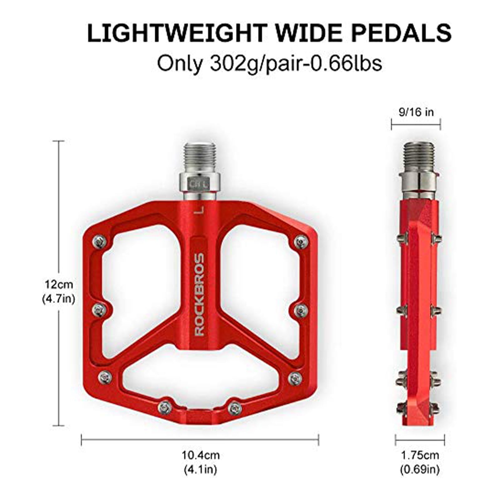 ROCKBROS Bike Pedals Ultra Lightweight Flat Pedals 9/16 Inch (Pair) #Color_Red