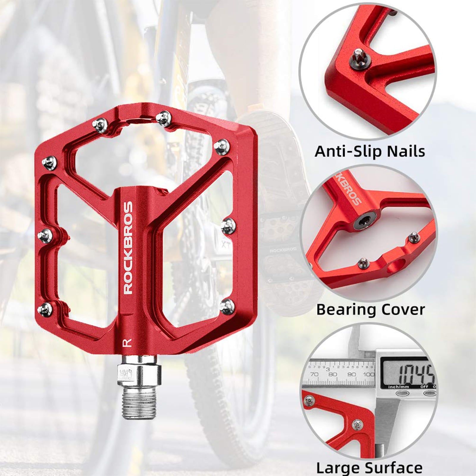 ROCKBROS Bike Pedals Ultra Lightweight Flat Pedals 9/16 Inch (Pair) #Color_Red