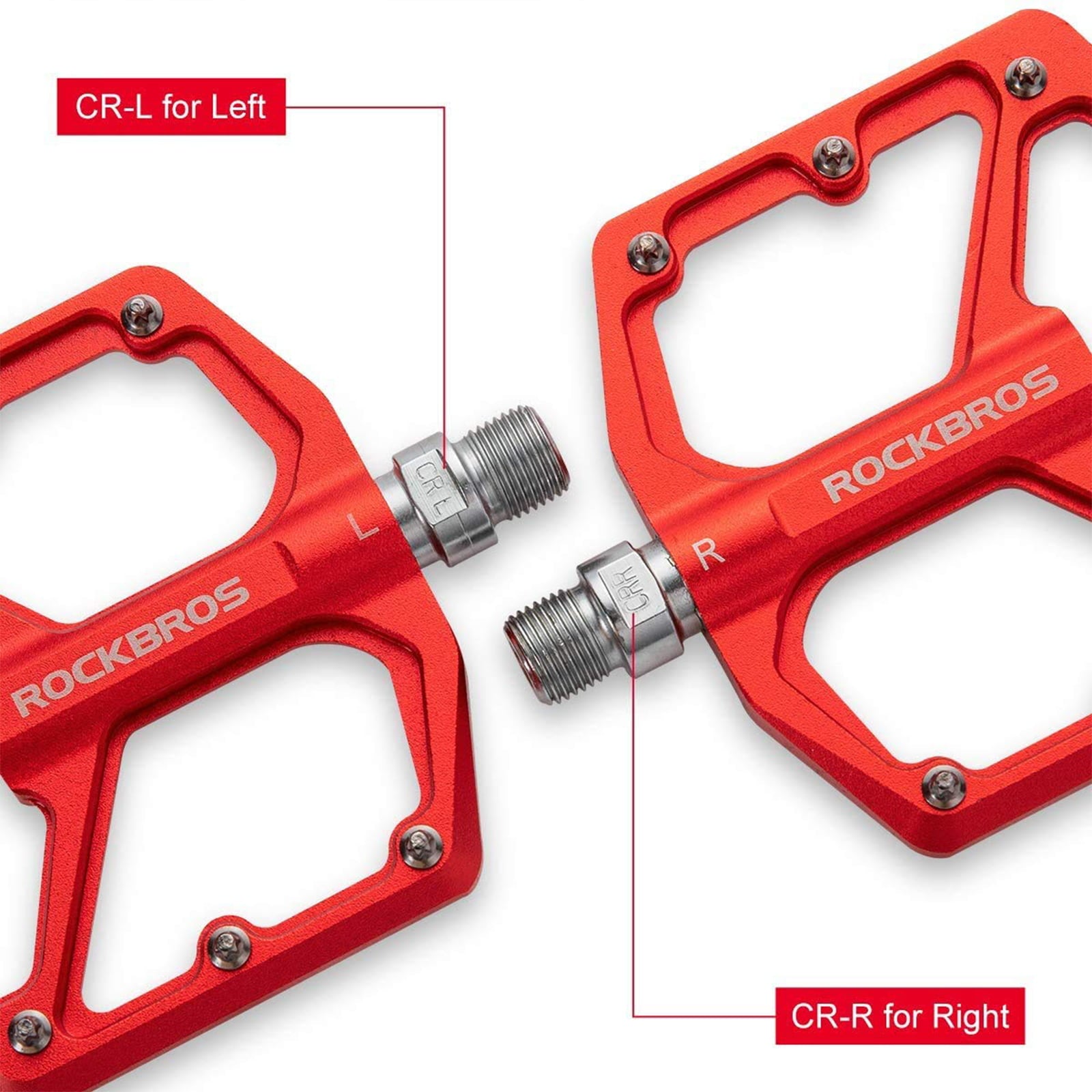 ROCKBROS Bike Pedals Ultra Lightweight Flat Pedals 9/16 Inch (Pair) #Color_Red