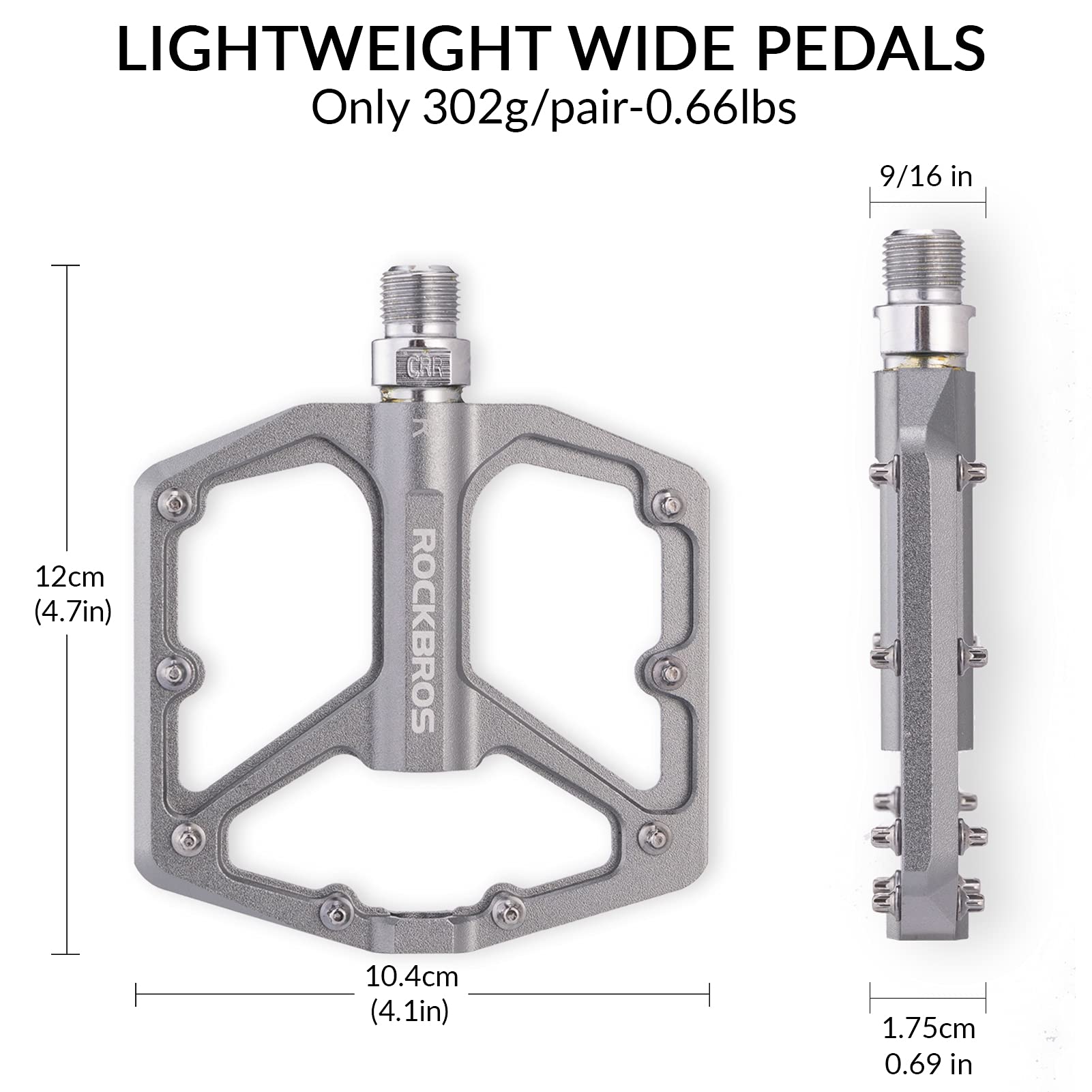 ROCKBROS Bike Pedals Ultra Lightweight Flat Pedals 9/16 Inch (Pair) #Color_Titanium