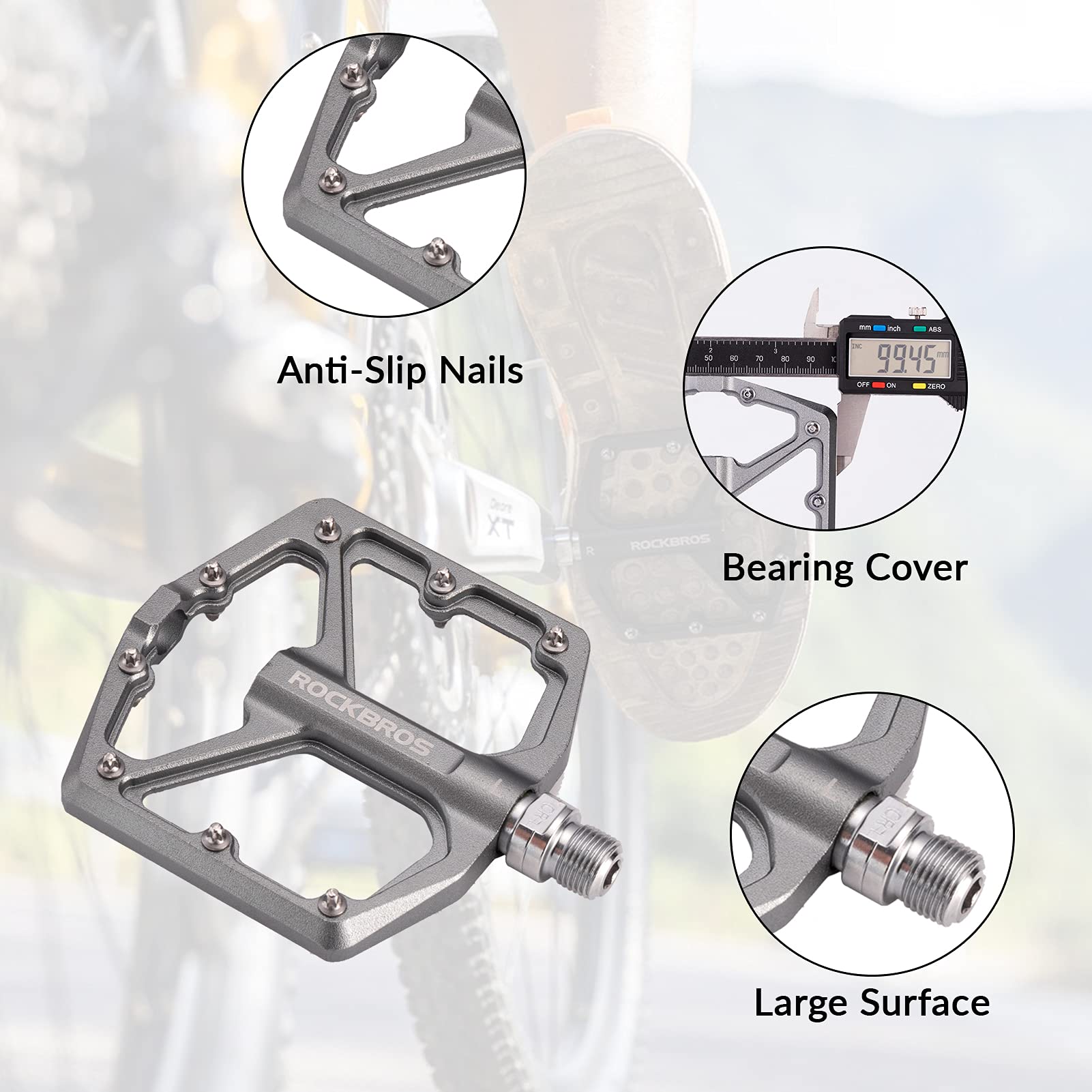 ROCKBROS Bike Pedals Ultra Lightweight Flat Pedals 9/16 Inch (Pair) #Color_Titanium