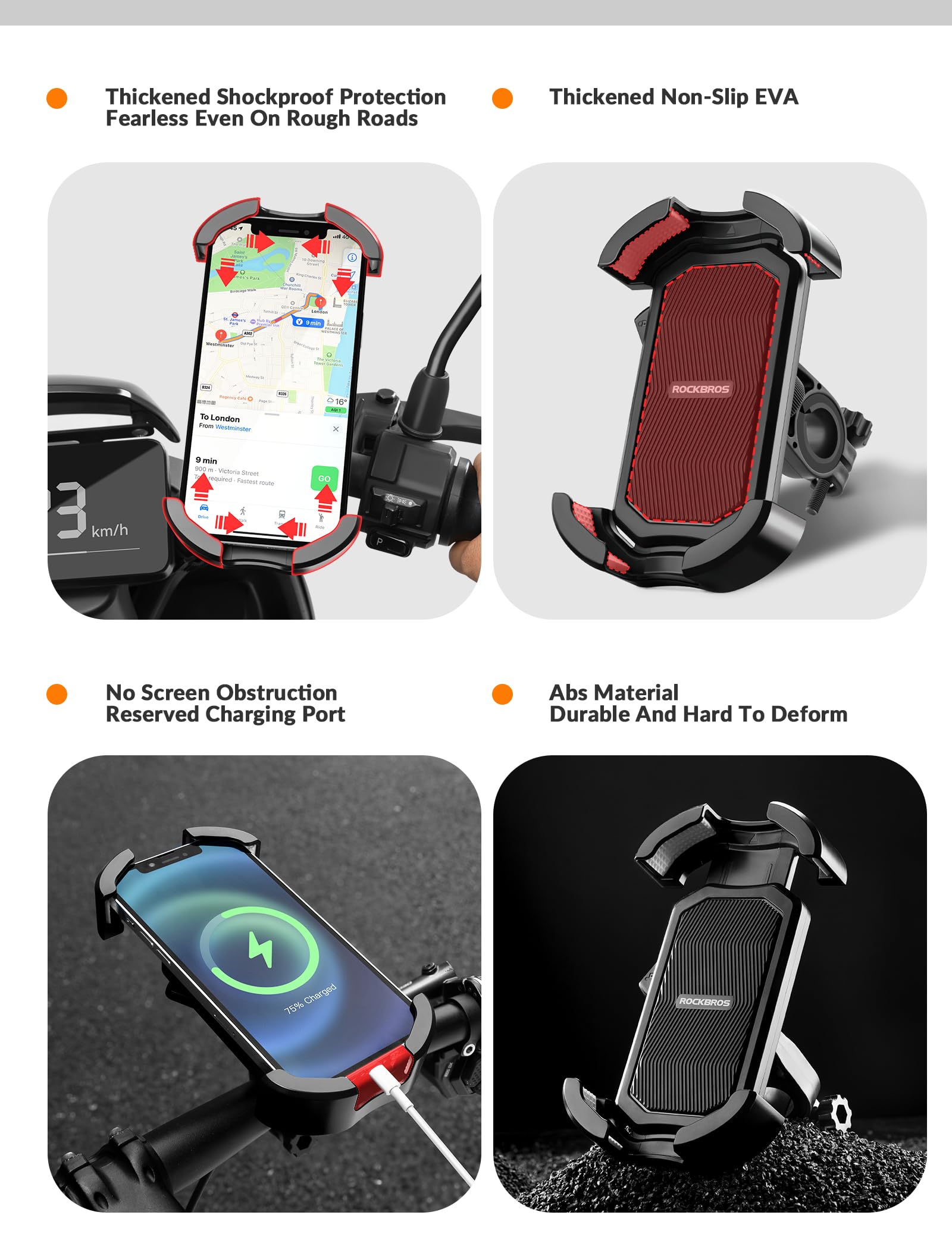 ROCKBROS Bike Phone Mount 360°Rotatable Phone Mount for Bicycle Motorcycle #Style_Black (handlebar)