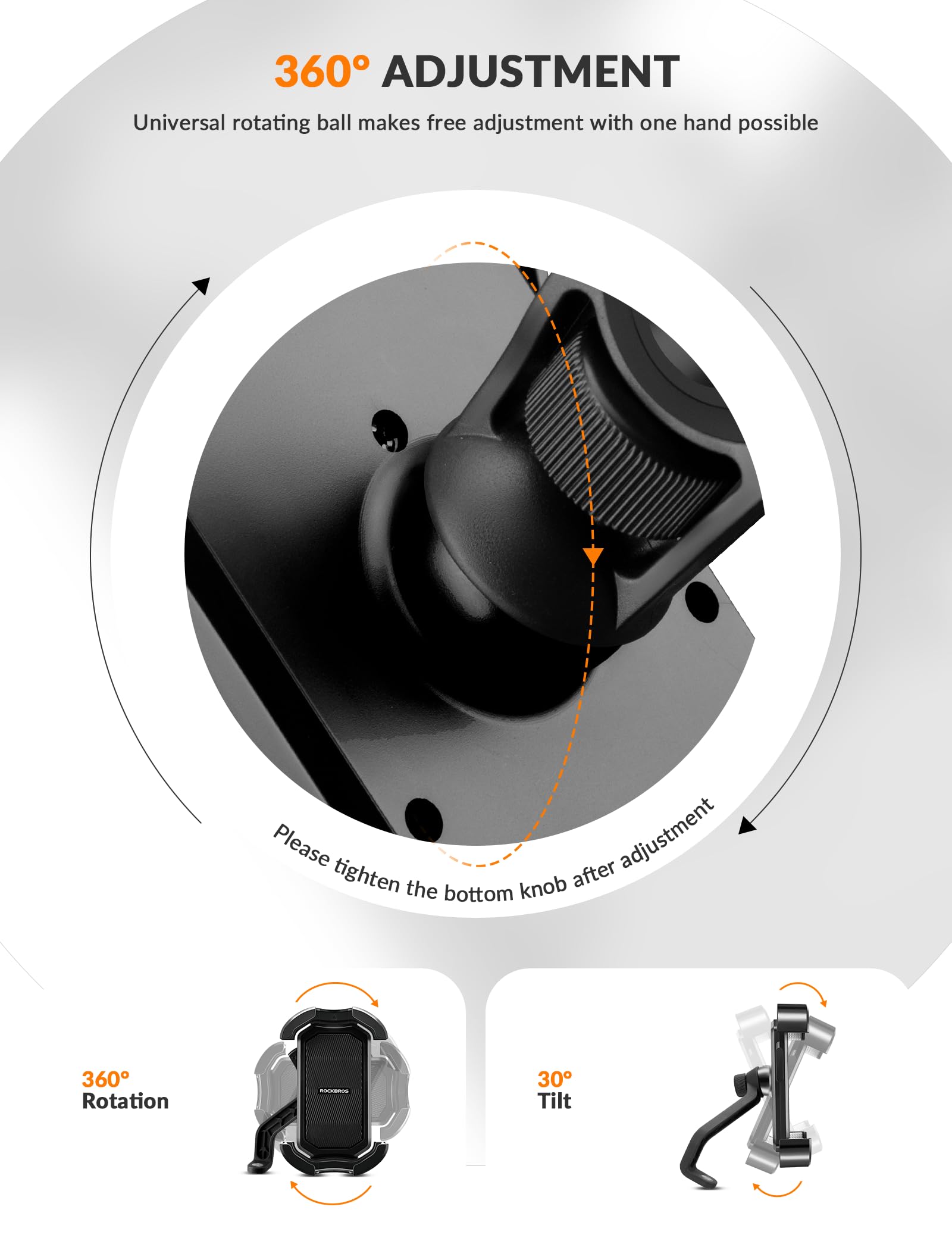 ROCKBROS Bike Phone Mount 360°Rotatable Phone Mount for Bicycle Motorcycle #Style_Black (handlebar)