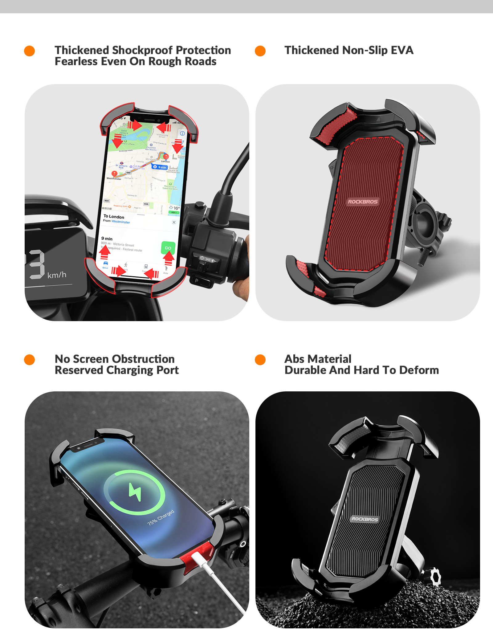 ROCKBROS Bike Phone Mount 360°Rotatable Phone Mount for Bicycle Motorcycle #Style_Black (rear view mirror)