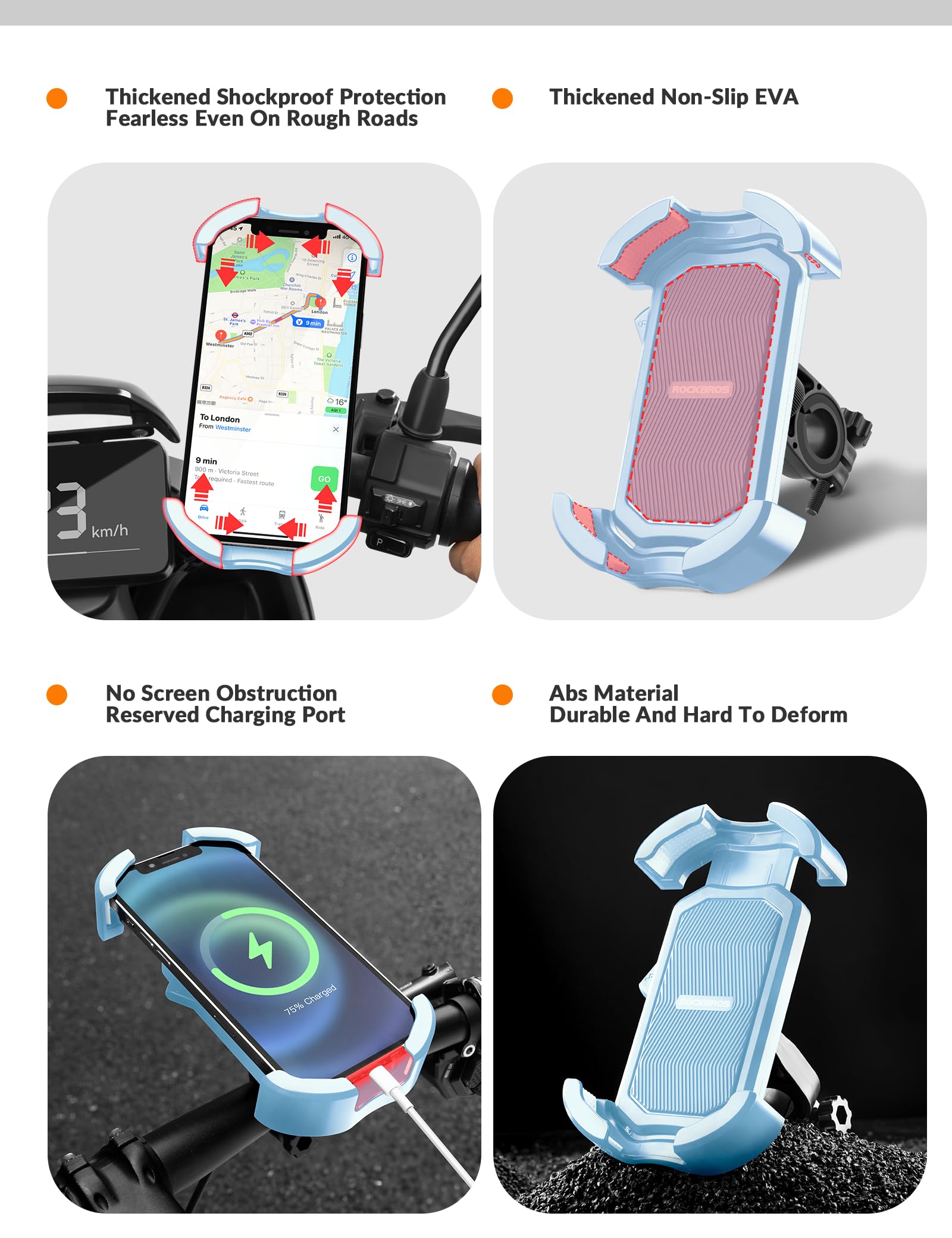 ROCKBROS Bike Phone Mount 360°Rotatable Phone Mount for Bicycle Motorcycle #Style_Blue (handlebar)
