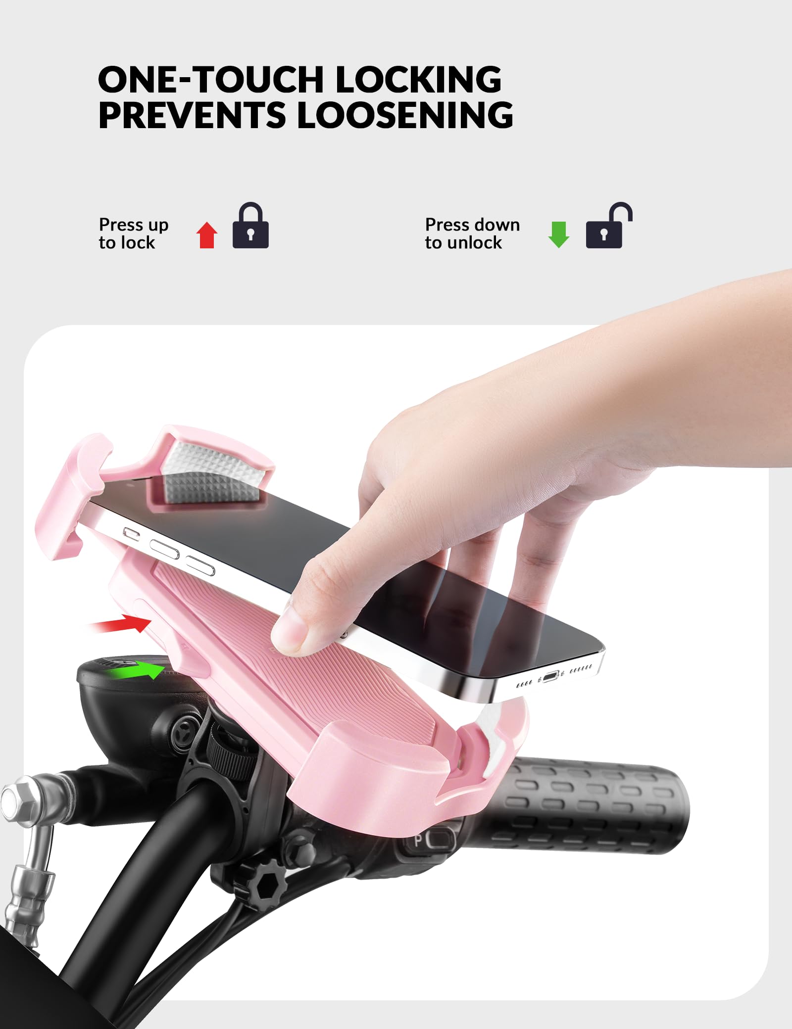 ROCKBROS Bike Phone Mount 360°Rotatable Phone Mount for Bicycle Motorcycle #Style_Pink (handlebar)