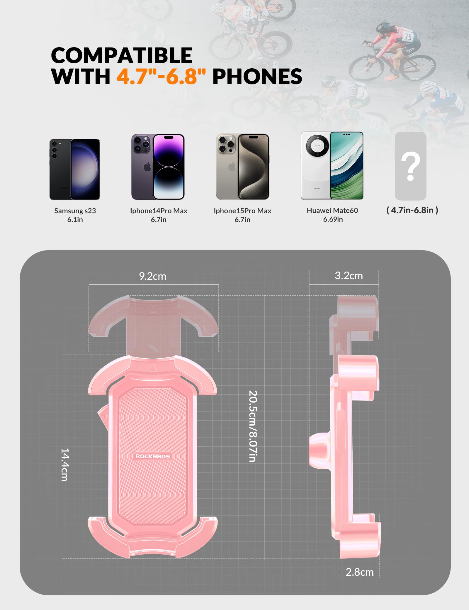 ROCKBROS Bike Phone Mount 360°Rotatable Phone Mount for Bicycle Motorcycle #Style_Pink (handlebar)