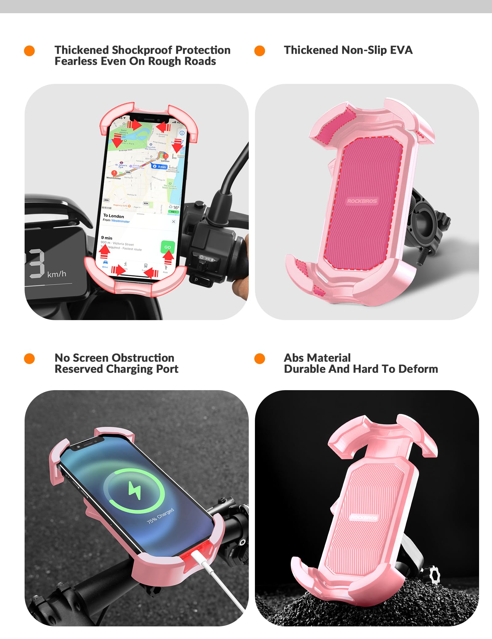 ROCKBROS Bike Phone Mount 360°Rotatable Phone Mount for Bicycle Motorcycle #Style_Pink (handlebar)
