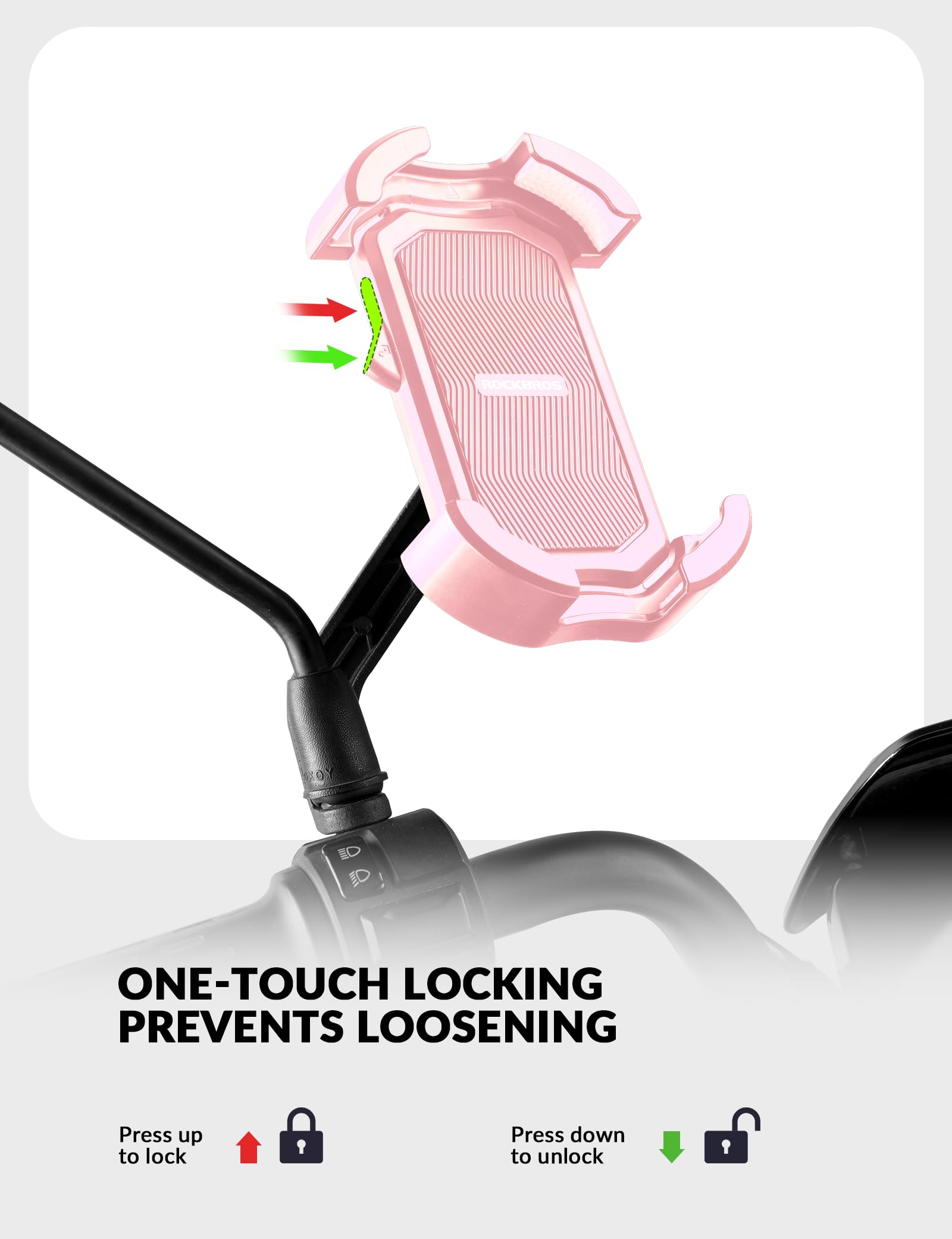 ROCKBROS Bike Phone Mount 360°Rotatable Phone Mount for Bicycle Motorcycle #Style_Pink (rear view mirror)
