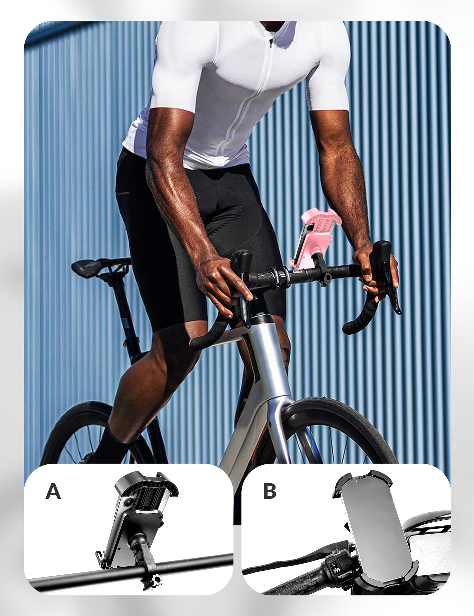 ROCKBROS Bike Phone Mount 360°Rotatable Phone Mount for Bicycle Motorcycle #Style_White (handlebar)