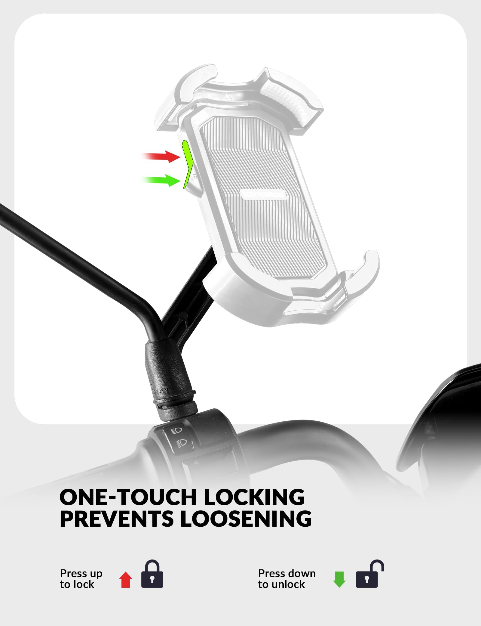 ROCKBROS Bike Phone Mount 360°Rotatable Phone Mount for Bicycle Motorcycle #Style_White (rear view mirror)