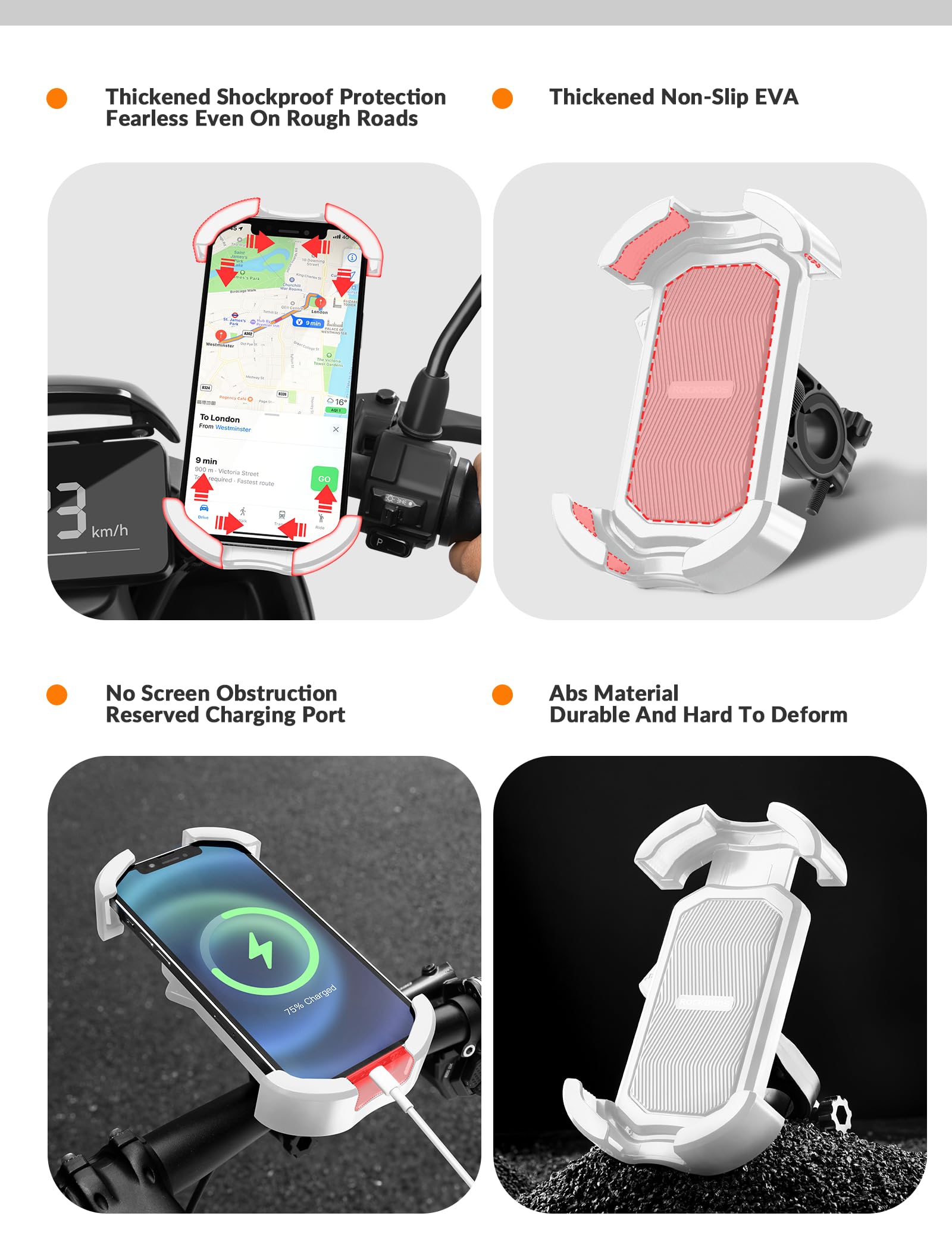 ROCKBROS Bike Phone Mount 360°Rotatable Phone Mount for Bicycle Motorcycle #Style_White (rear view mirror)