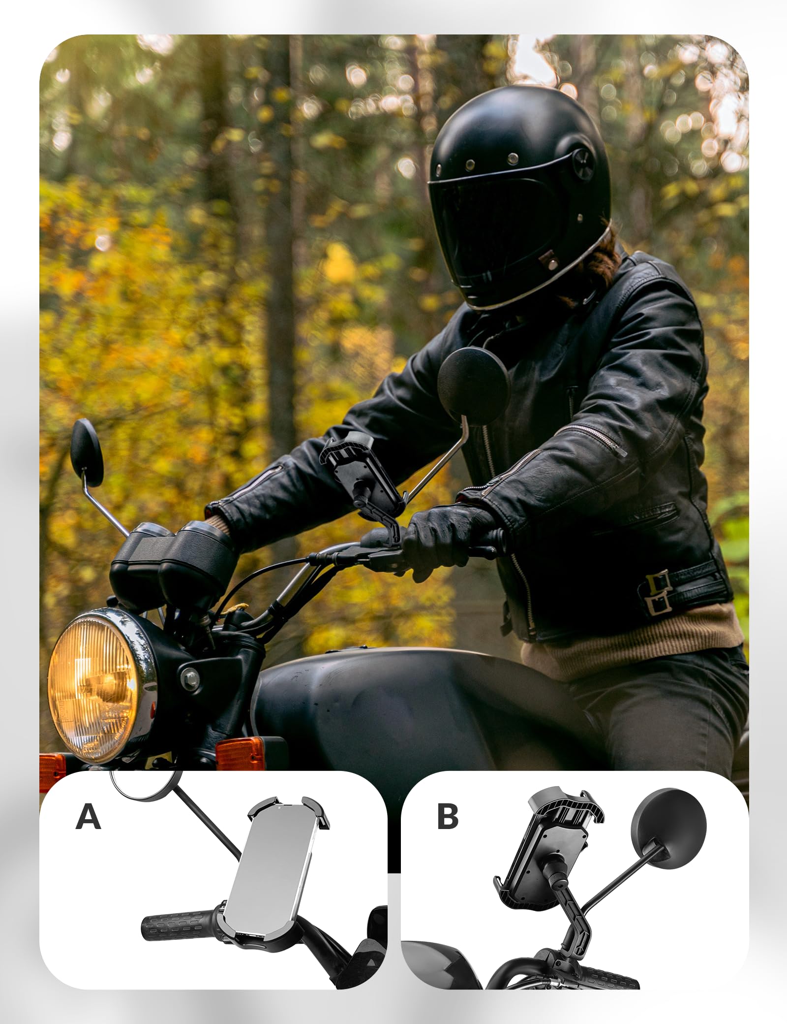 ROCKBROS Bike Phone Mount 360°Rotatable Phone Mount for Bicycle Motorcycle #Style_White (rear view mirror)