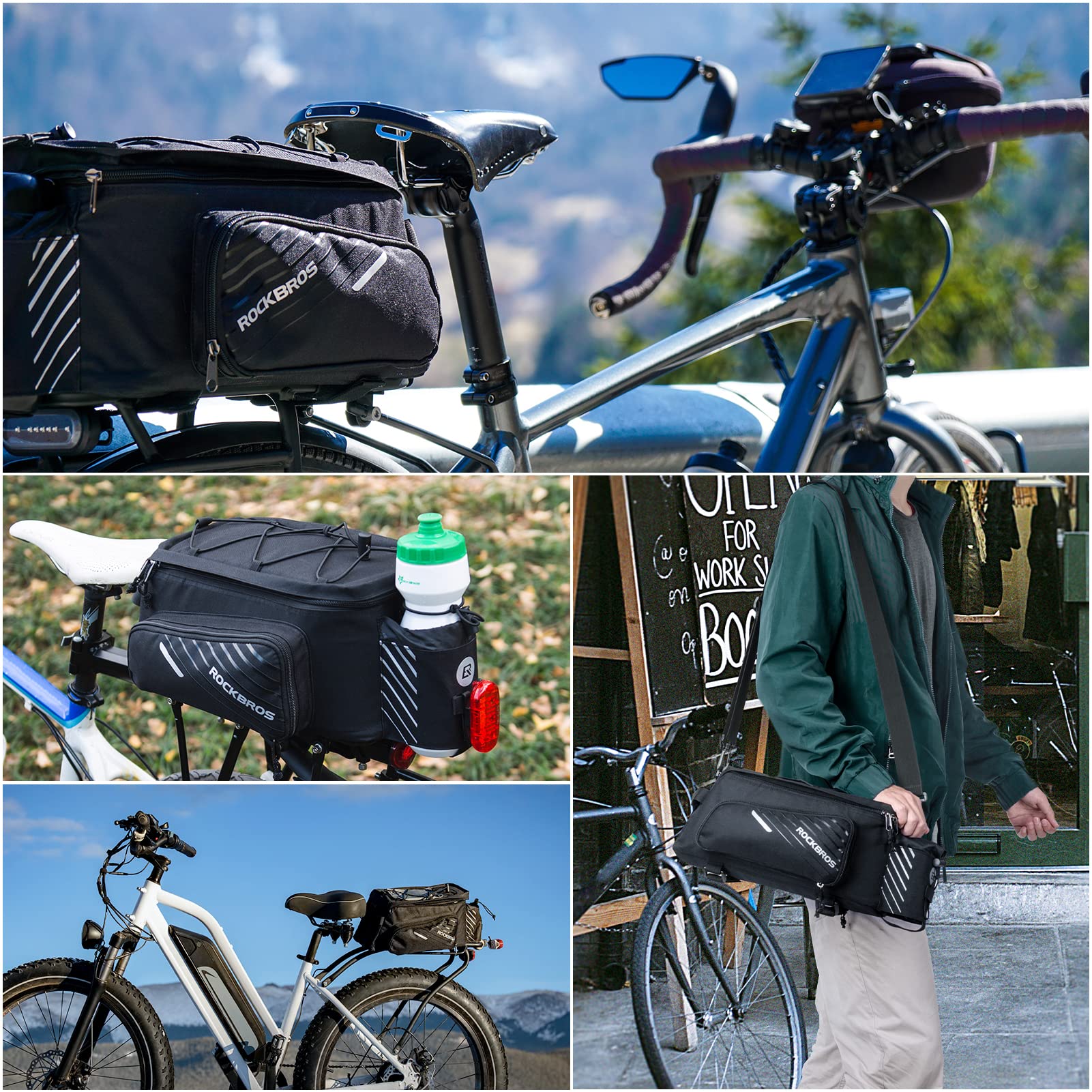 ROCKBROS Bike Rear Rack Bag Large Capacity Trunk Bag with Rain Cover 9-12L