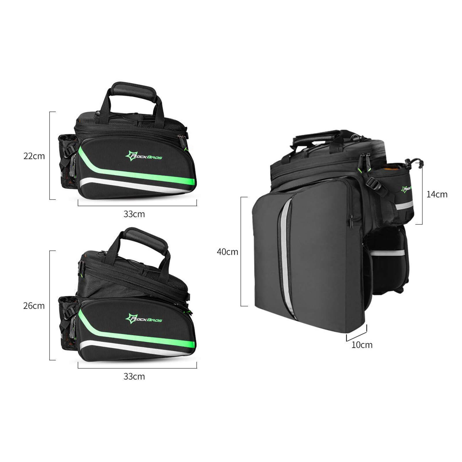 ROCKBROS Bike Rear Rack Pannier Waterproof Bag Bike Trunk Pack #Color_Black Green