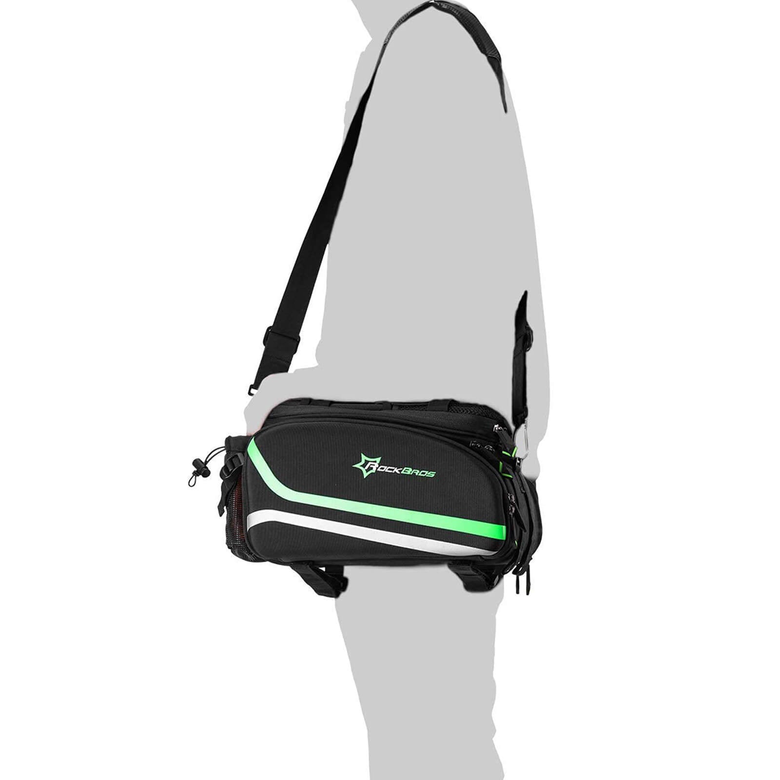 ROCKBROS Bike Rear Rack Pannier Waterproof Bag Bike Trunk Pack #Color_Black Green