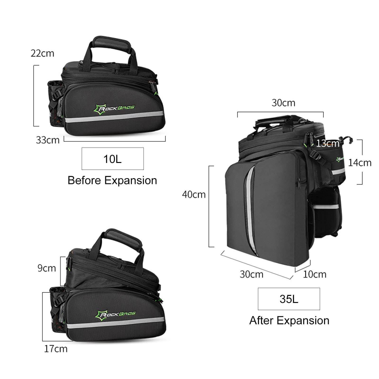 ROCKBROS Bike Rear Rack Pannier Waterproof Bag Bike Trunk Pack #Color_Black