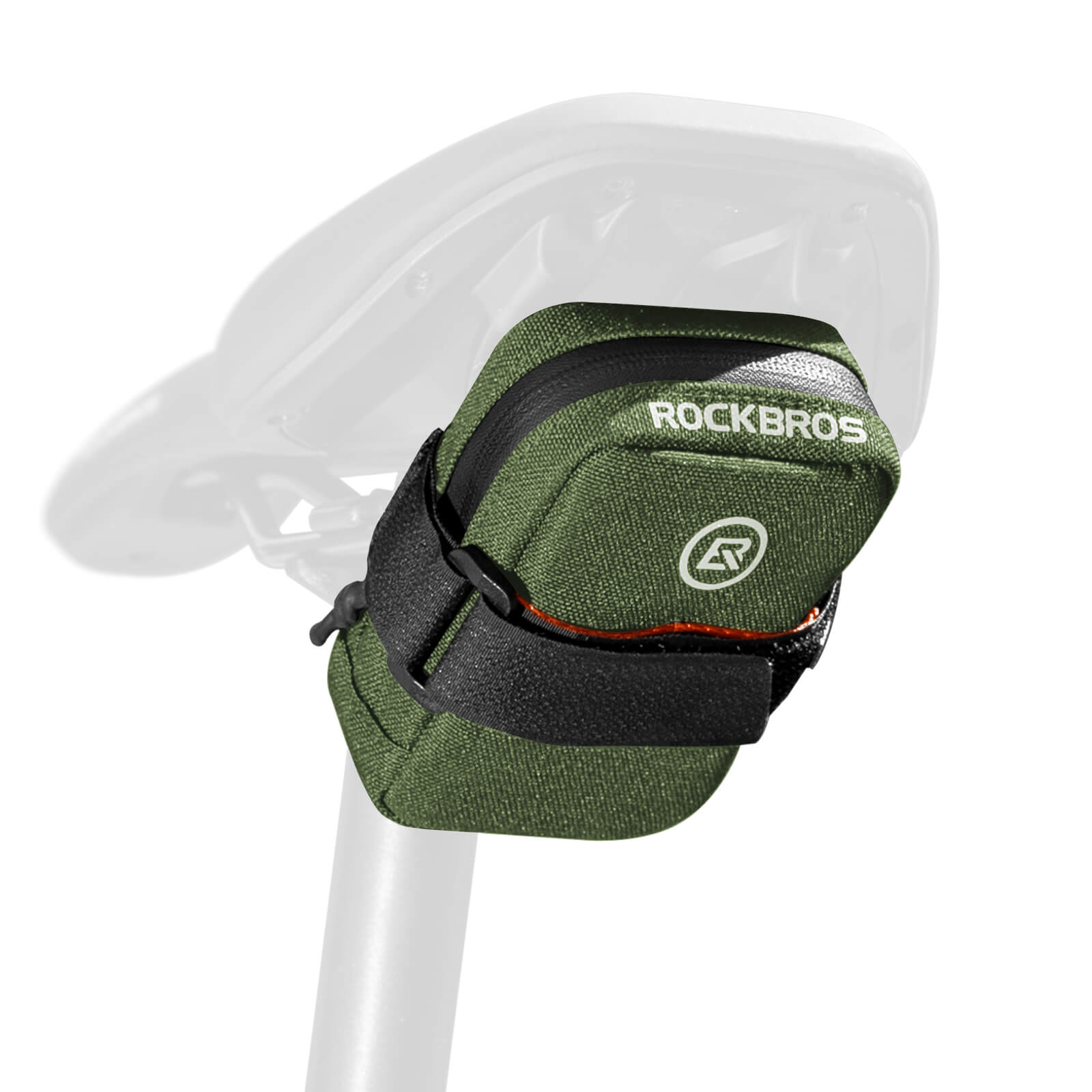ROCKBROS portable bike saddle bag 0.35L, compact and lightweight under-seat cycling pouch. #Color_Army Green