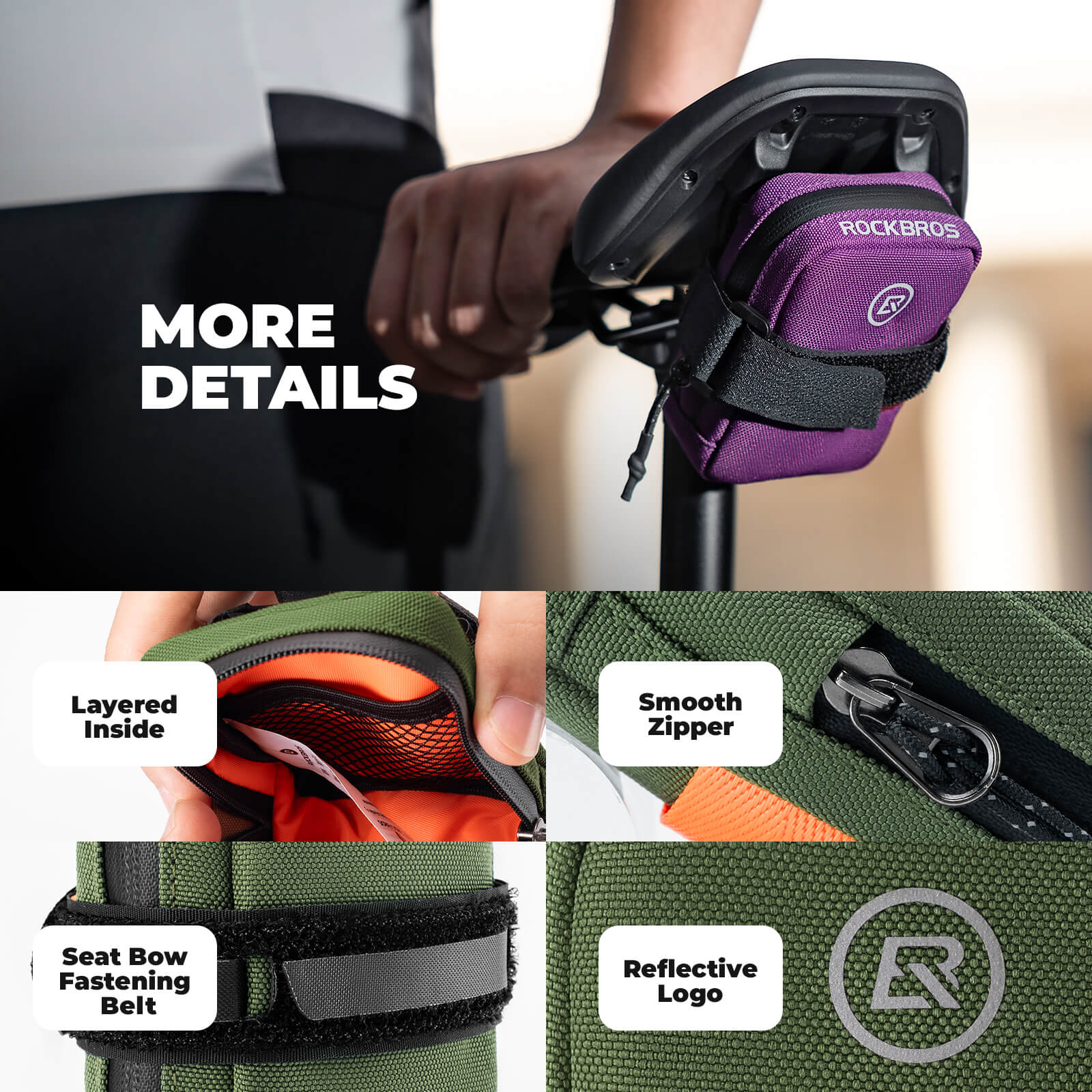 ROCKBROS portable bike saddle bag 0.35L, compact and lightweight under-seat cycling pouch.