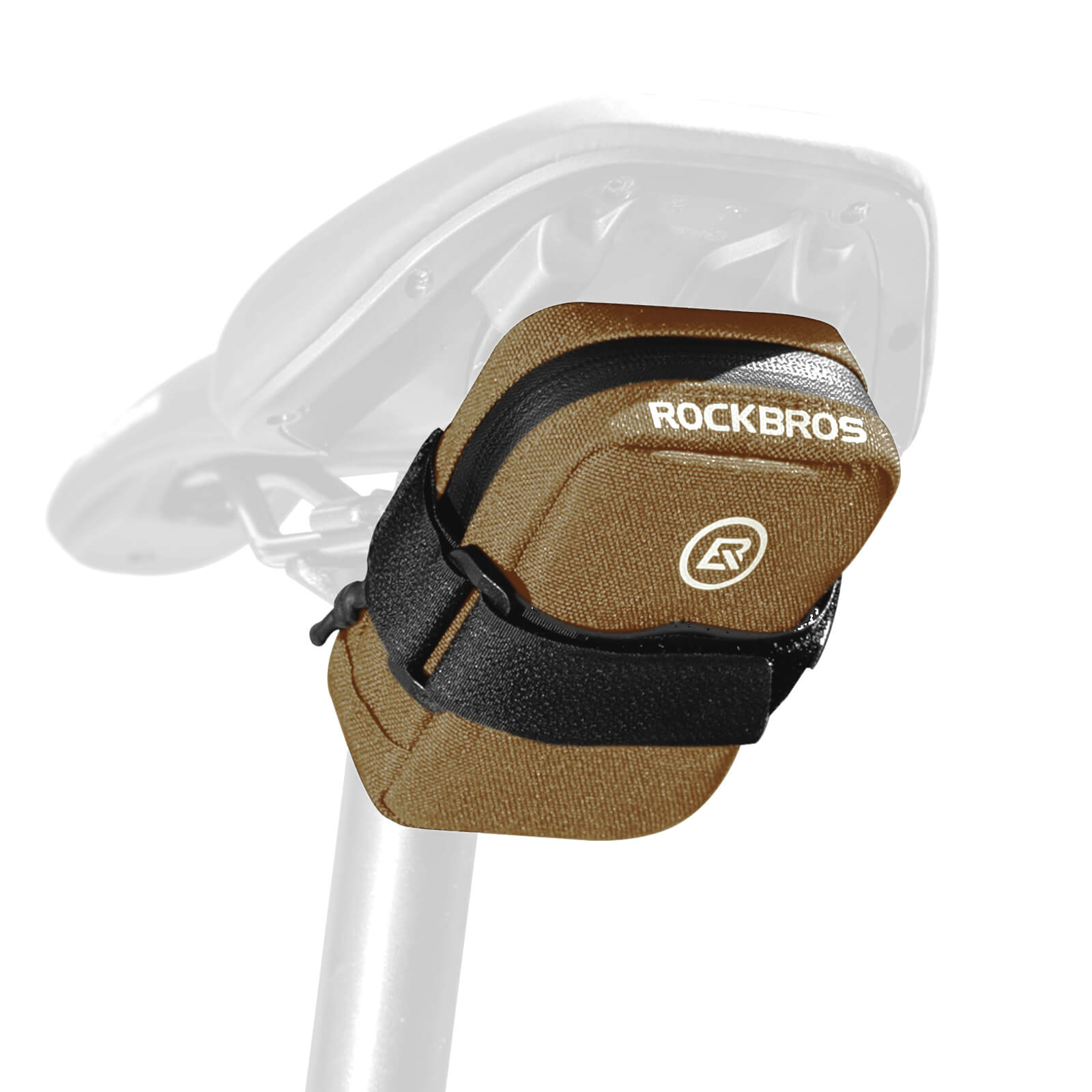 ROCKBROS portable bike saddle bag 0.35L, compact and lightweight under-seat cycling pouch. #Color_Brown