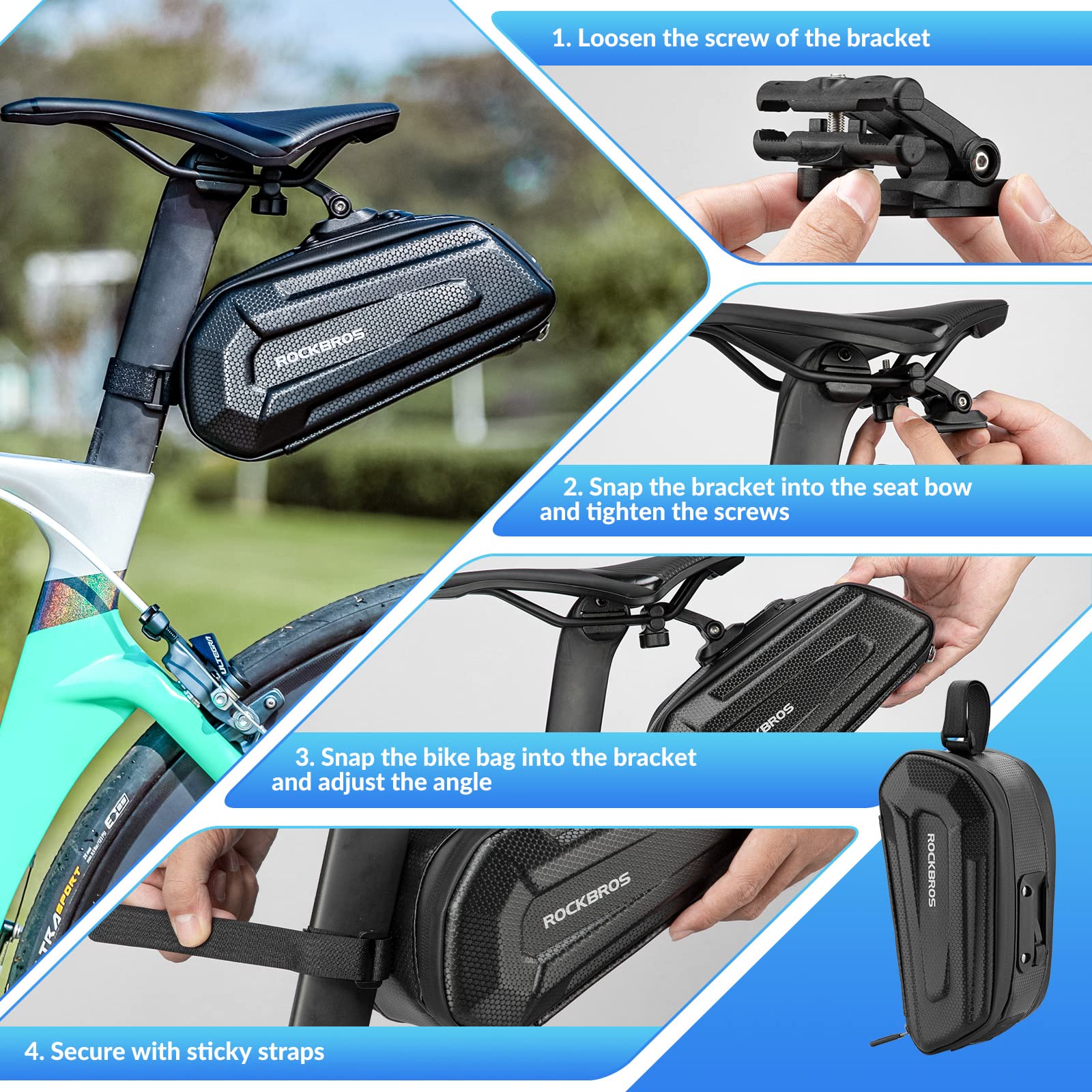 ROCKBROS Bike Saddle Bag Waterproof Bike Bag 1.7L with Taillight Holder