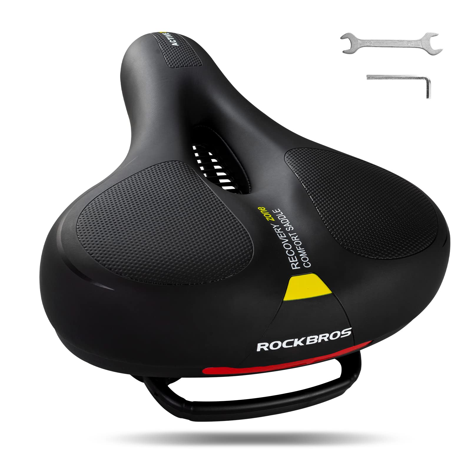 ROCKBROS Bike Seat Comfort Reflective Bike Saddle Soft Wide #Color_Yellow