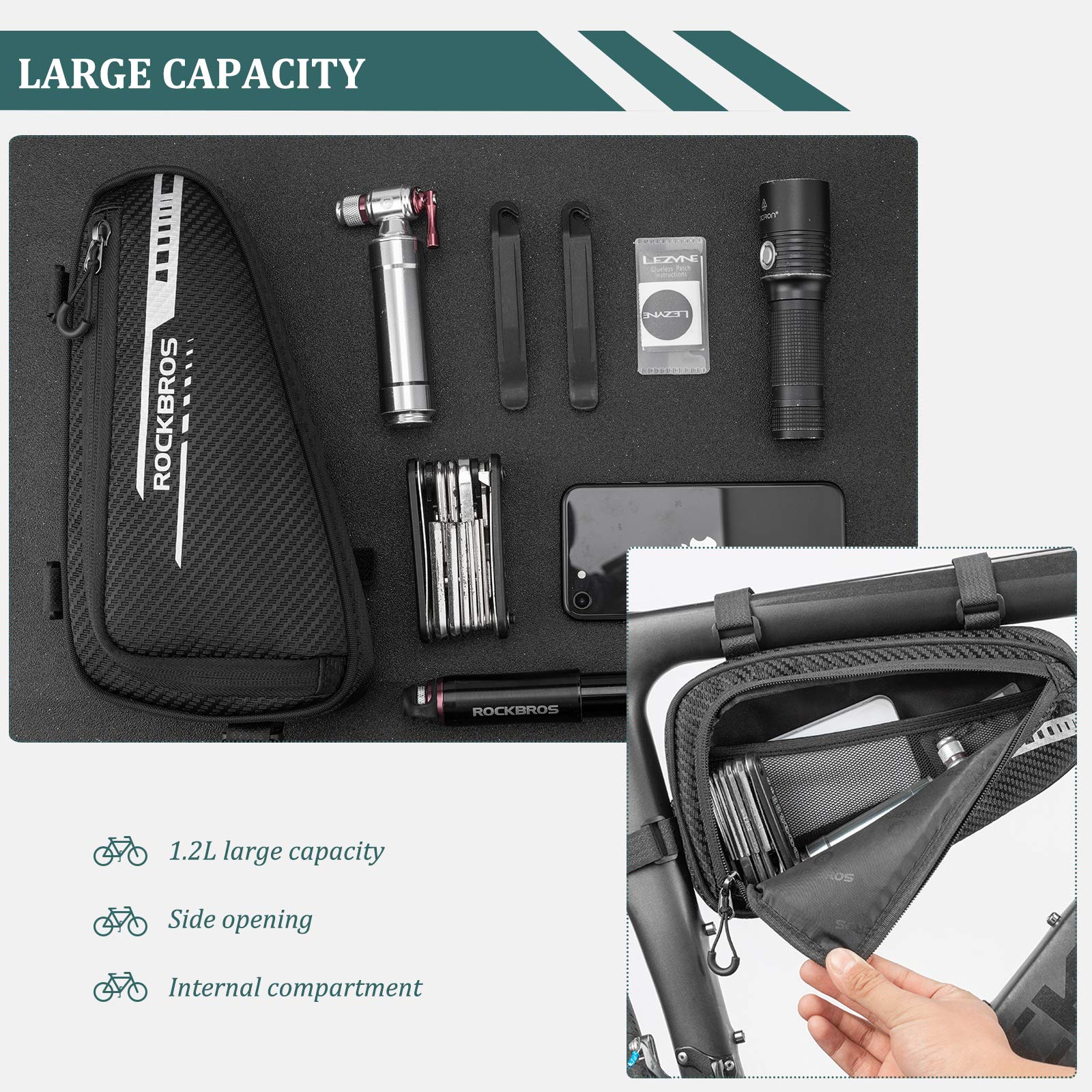 ROCKBROS Bike Triangle Bag Side Opening Corner Pouch Storage Bag #Color_Black Red